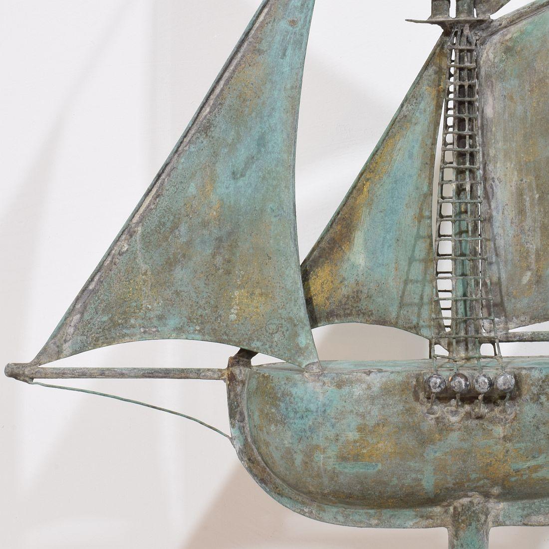 Late 19th century, French Folk Art Copper Sailboat Weathervane  For Sale 7