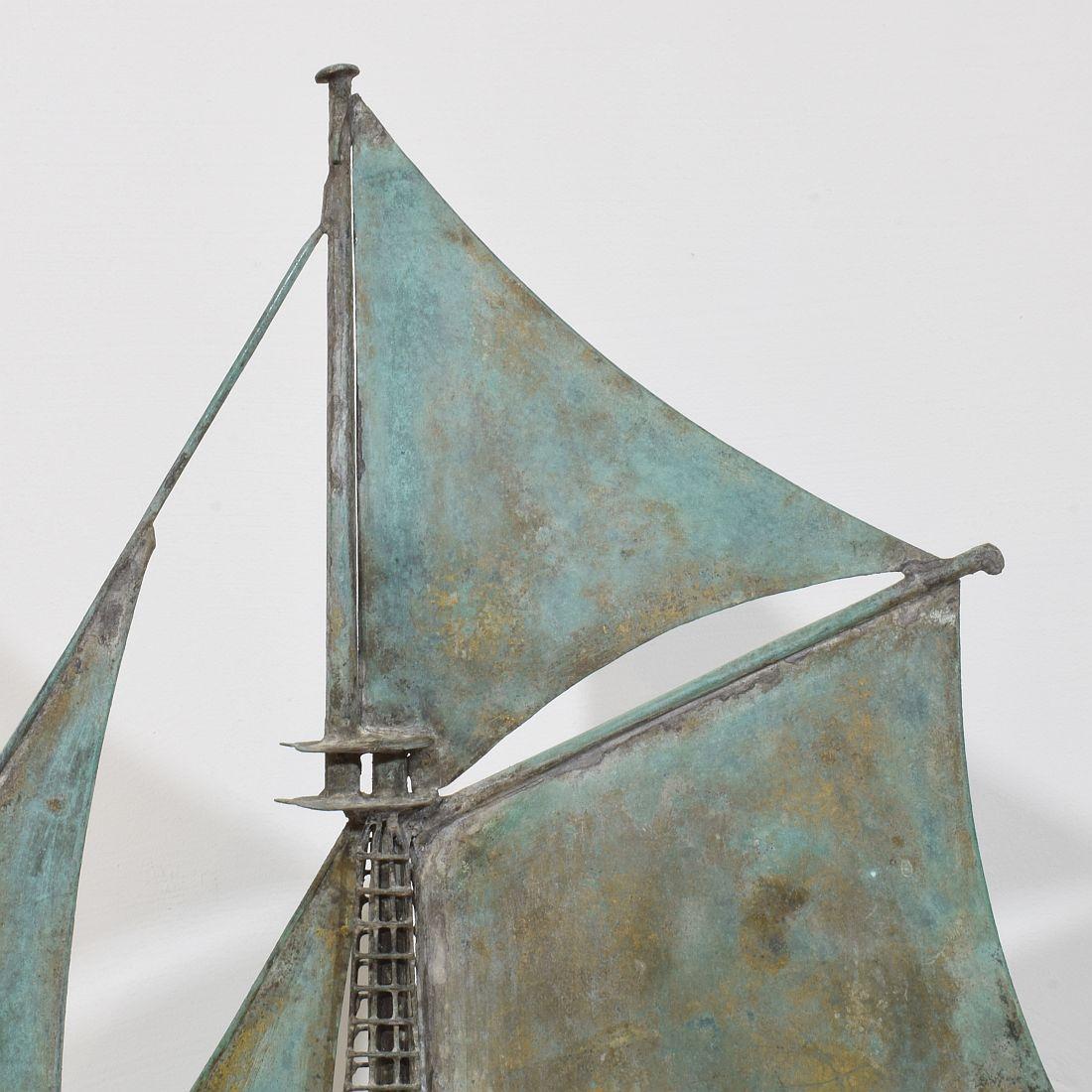 Late 19th century, French Folk Art Copper Sailboat Weathervane  For Sale 8