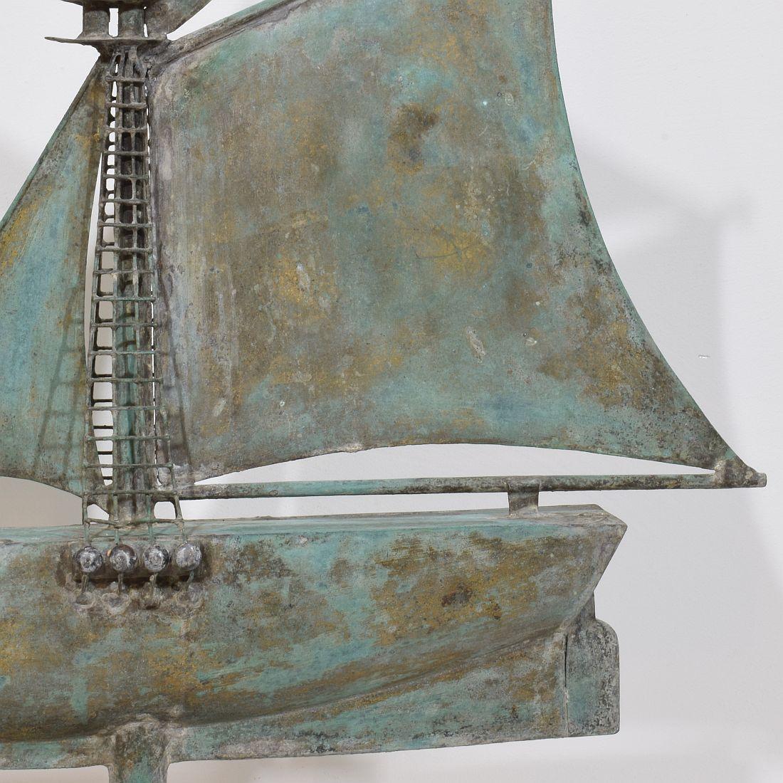 Late 19th century, French Folk Art Copper Sailboat Weathervane  For Sale 9