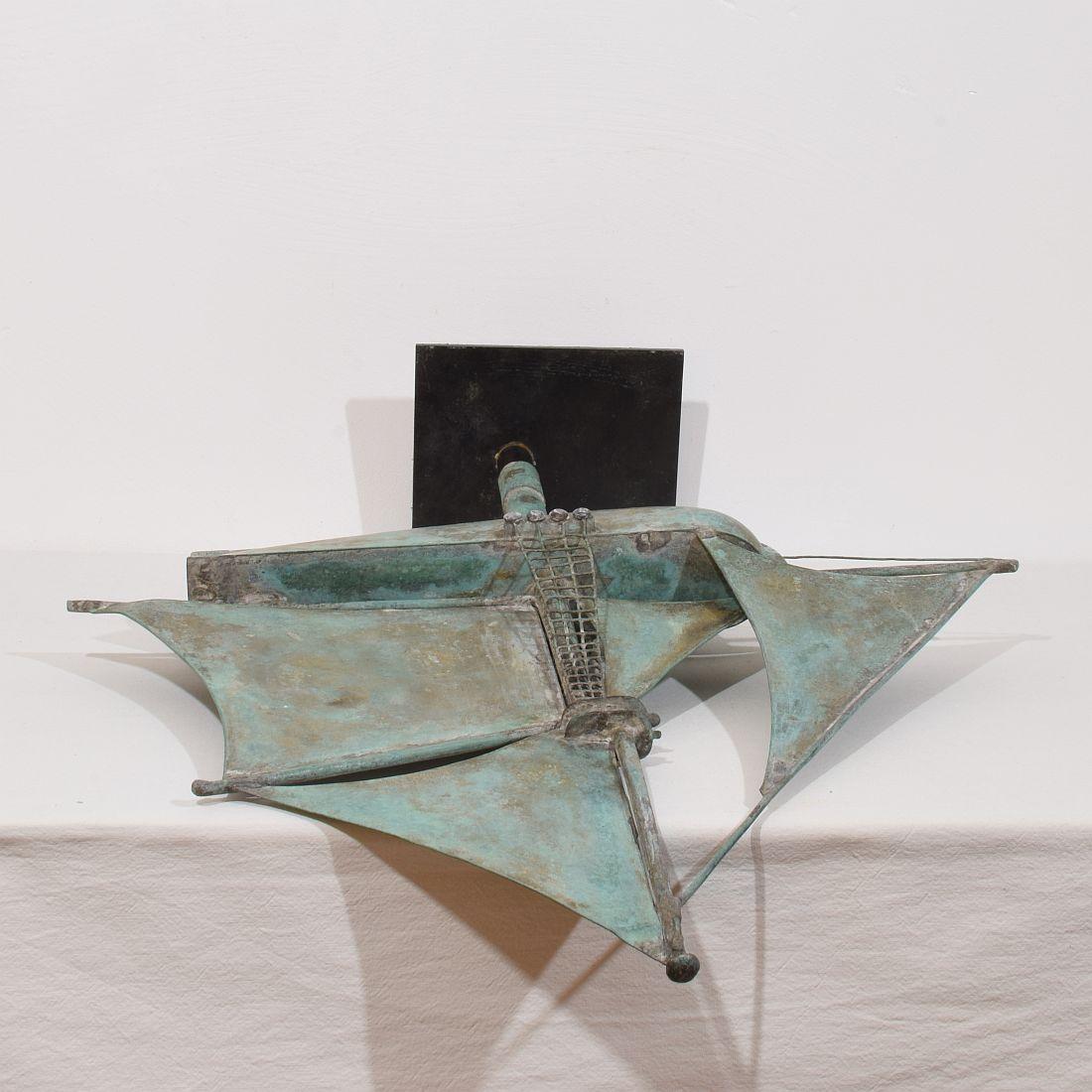Late 19th century, French Folk Art Copper Sailboat Weathervane  For Sale 13