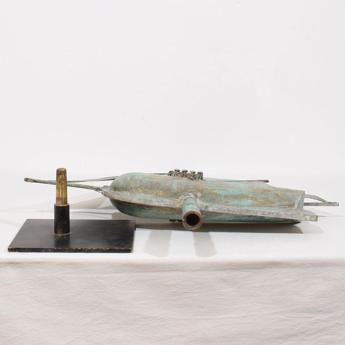 Late 19th century, French Folk Art Copper Sailboat Weathervane  For Sale 14