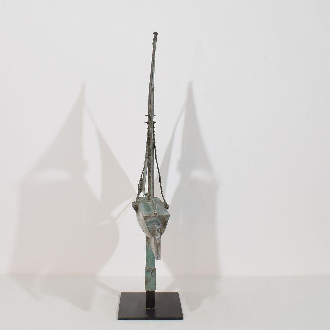 Hand-Crafted Late 19th century, French Folk Art Copper Sailboat Weathervane  For Sale