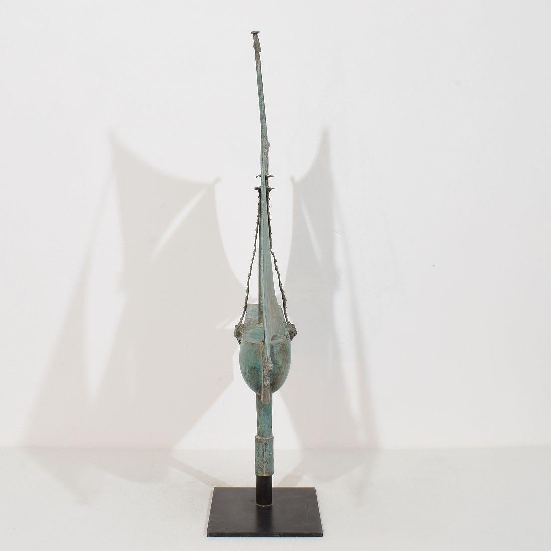 19th Century Late 19th century, French Folk Art Copper Sailboat Weathervane  For Sale