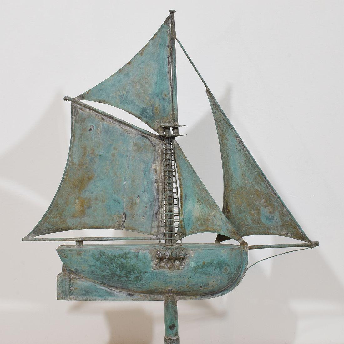 Late 19th century, French Folk Art Copper Sailboat Weathervane  For Sale 1
