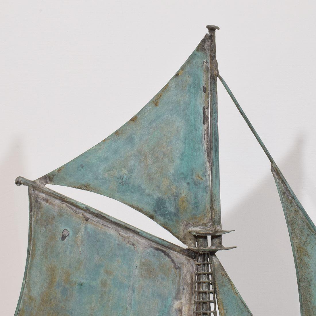 Late 19th century, French Folk Art Copper Sailboat Weathervane  For Sale 2