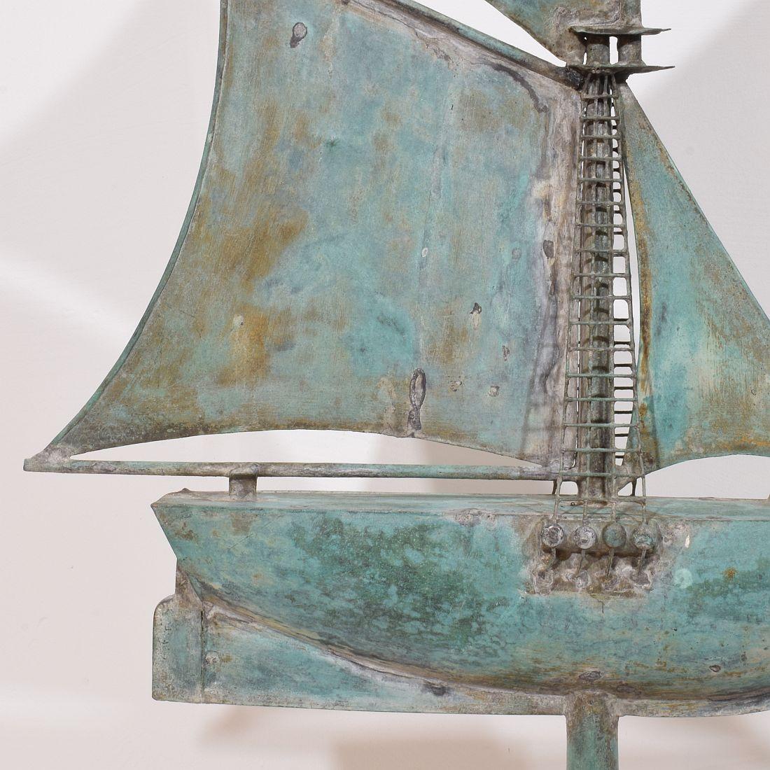 Late 19th century, French Folk Art Copper Sailboat Weathervane  For Sale 3