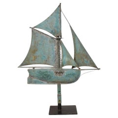 Antique Late 19th century, French Folk Art Copper Sailboat Weathervane 