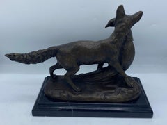 Late 19th Century French Fox and Pheasant Lost Wax Process Bronze Sculpture