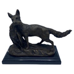 Late 19th Century French Fox and Pheasant Lost Wax Process Bronze Sculpture