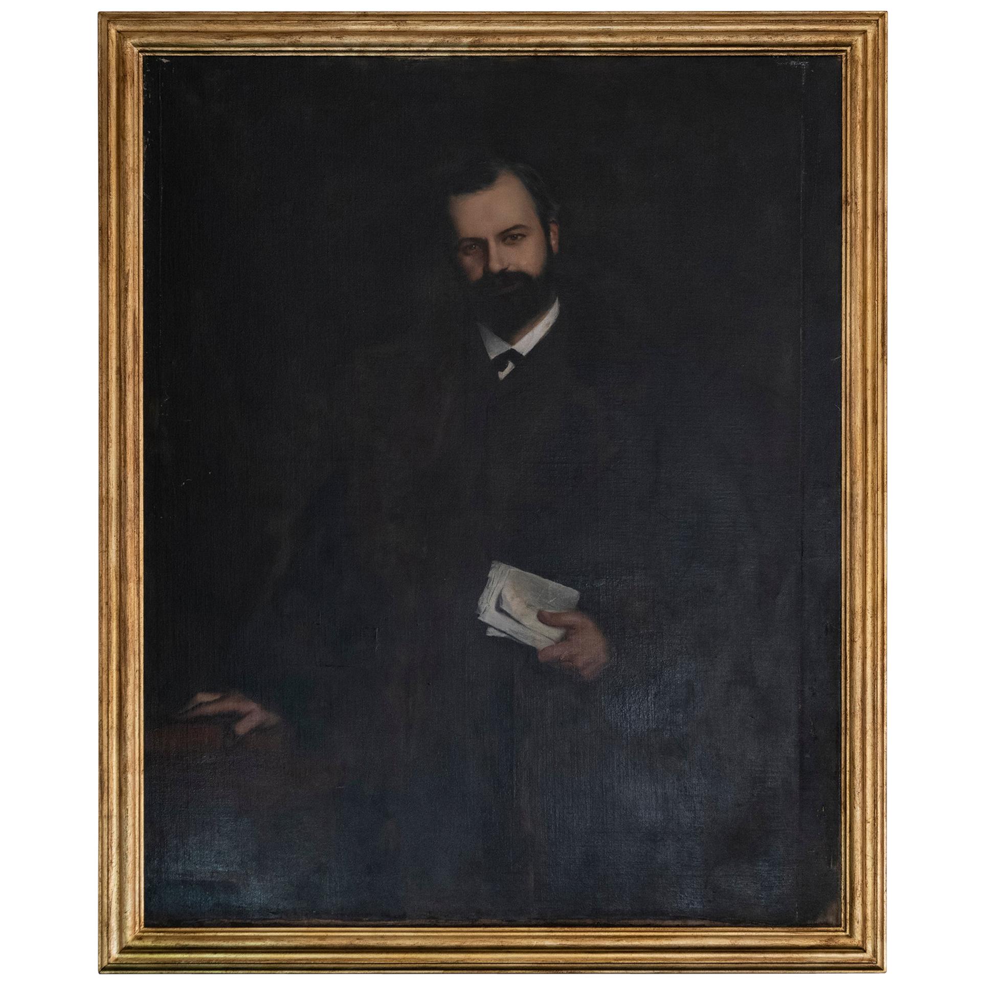 Late 19th Century French Gentleman Portrait, Oil on Canvas, Gilded Frame, France