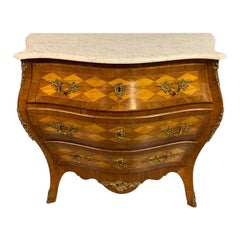 Late 19th Century French Geometric Marquetry Bombe Commode Chest of Drawers