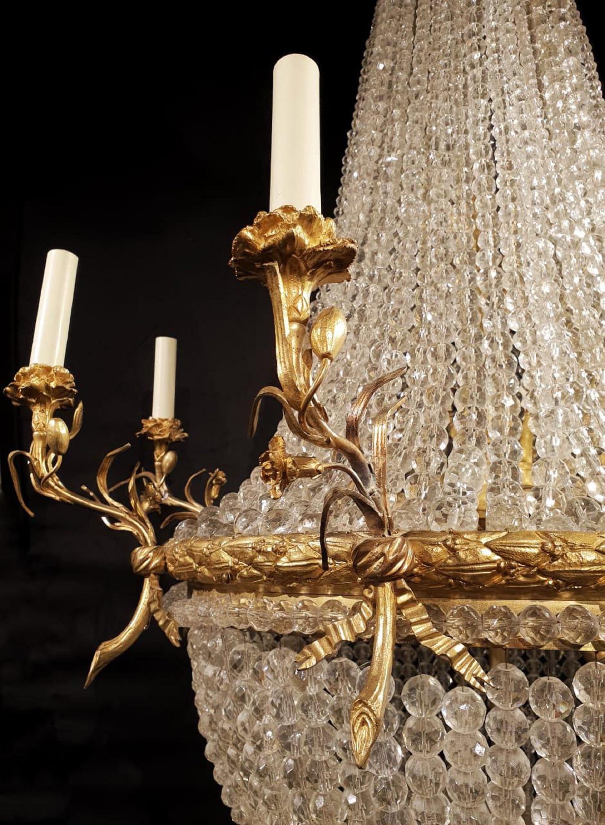 Late 19th Century French Gilt Bronze and Crystal Chandelier For Sale 1