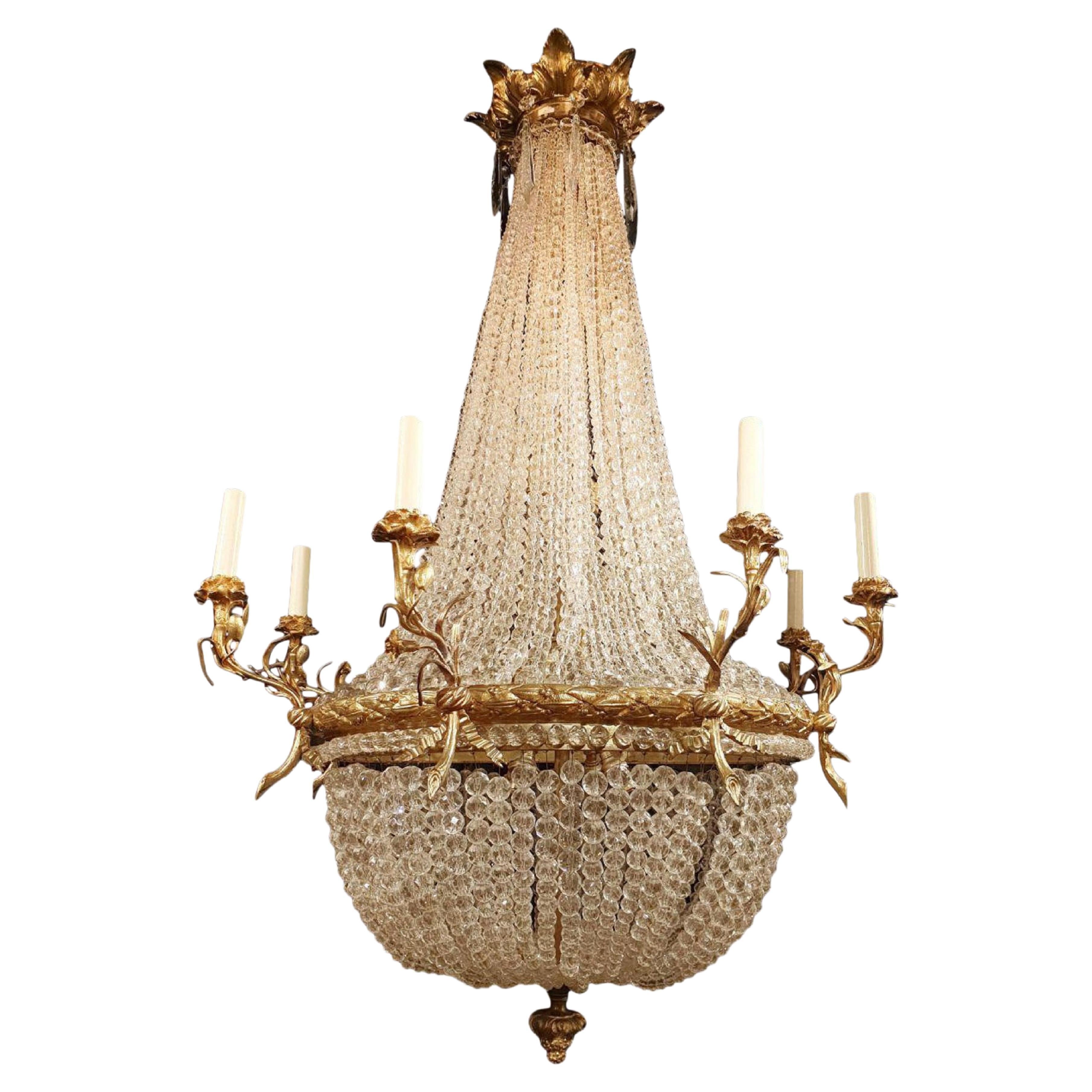 Lustre en bronze doré et cristal de la fin du XIXe siècle