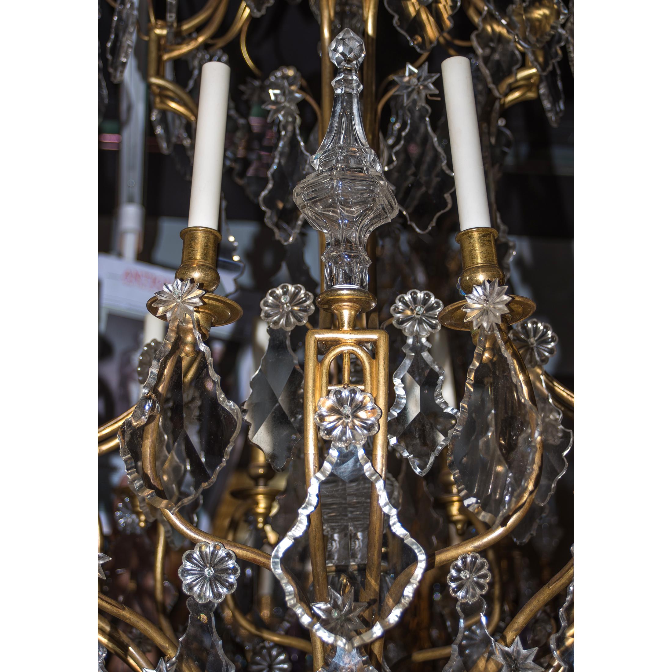 Late 19th Century French Gilt Bronze and Crystal Twelve-Light Chandelier In Good Condition For Sale In New York, NY