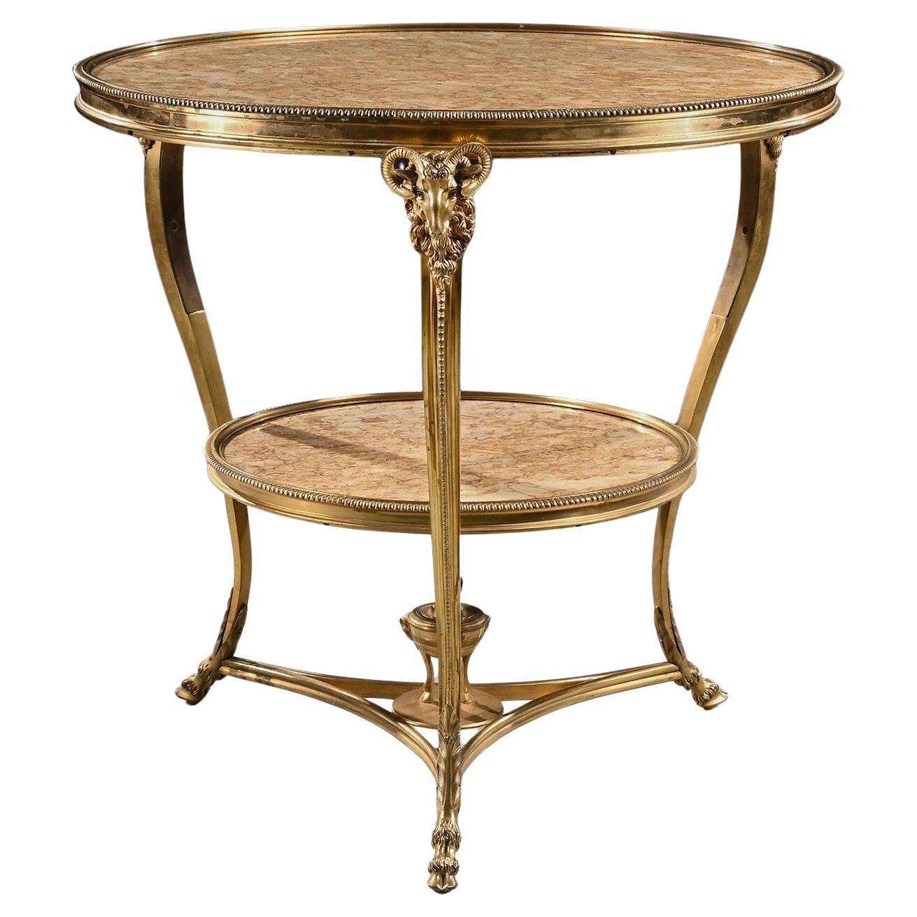 Gueridon francese in bronzo dorato e marmo della fine del XIX secolo
