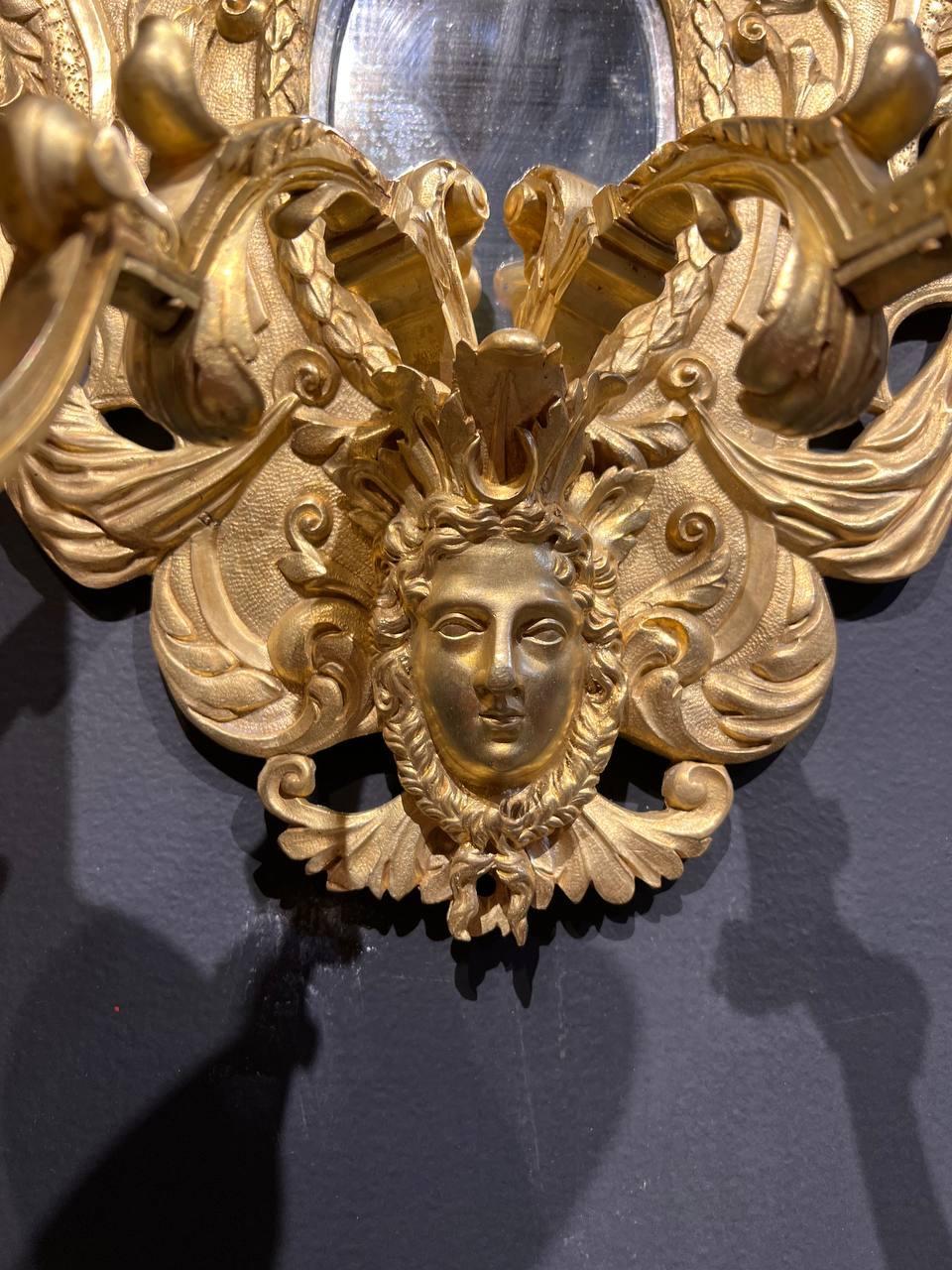 Spätes 19. Jahrhundert Französisch vergoldete Bronze und Spiegel Wandleuchter im Angebot 1
