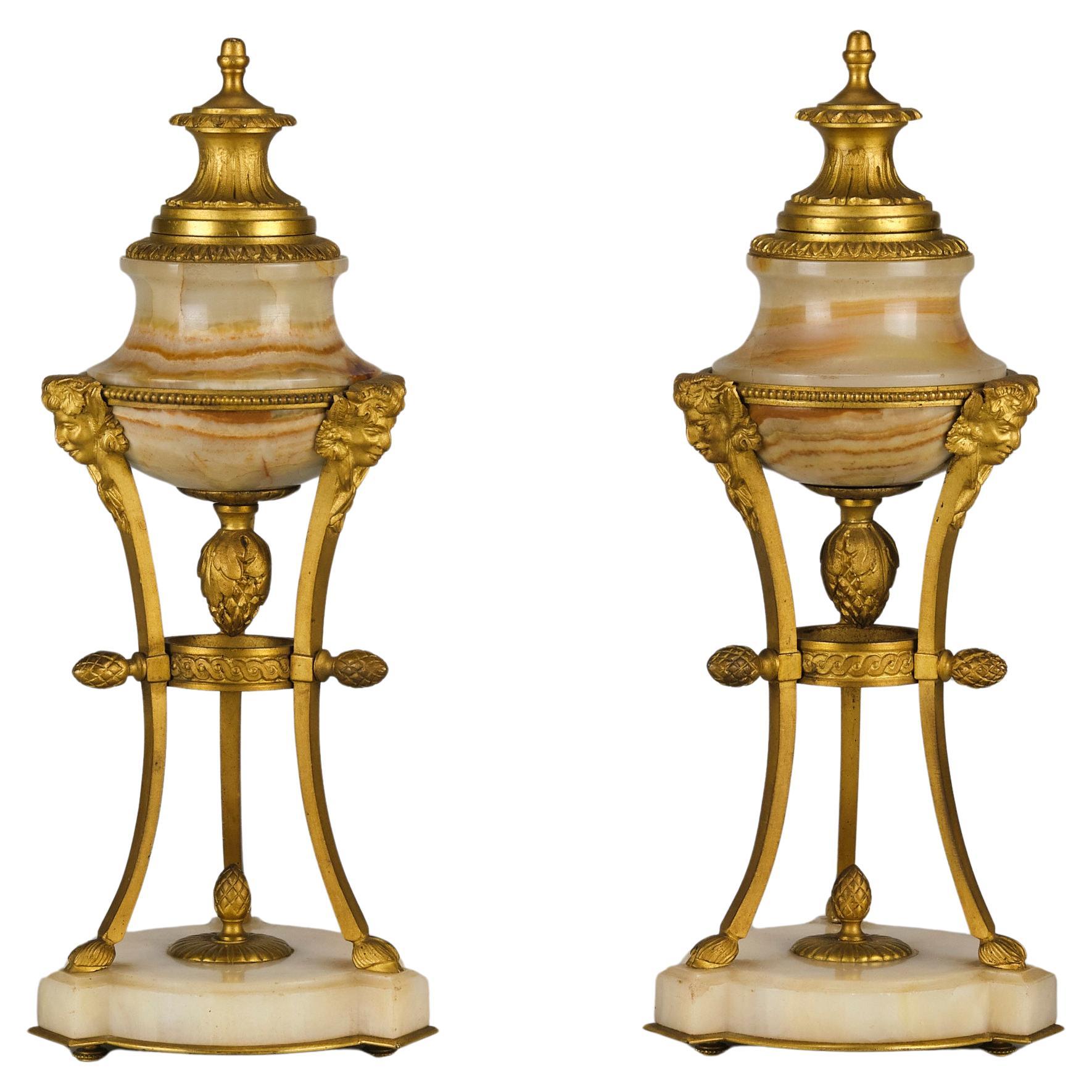Cassolette in bronzo dorato e onice francese della fine del XIX secolo