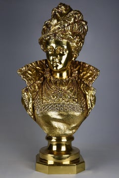 Late 19th Century French Gilt Bronze Bust Figure of a Renaissance Lady