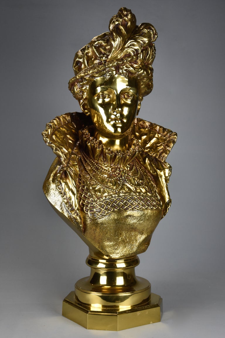 Late 19th Century French Gilt Bronze Bust Figure of a Renaissance Lady