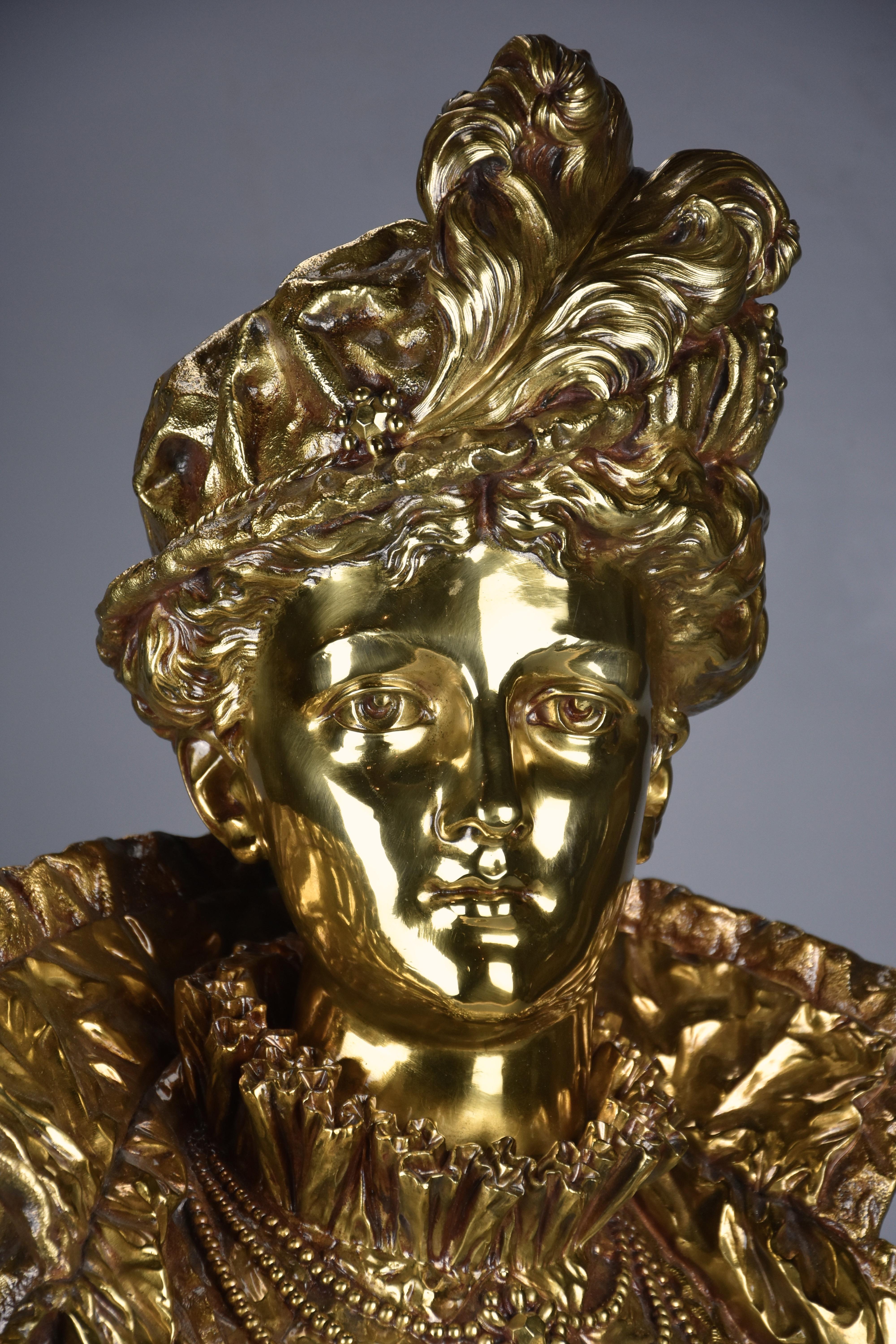 Late 19th Century French Gilt Bronze Bust Figure of a Renaissance Lady For Sale 2
