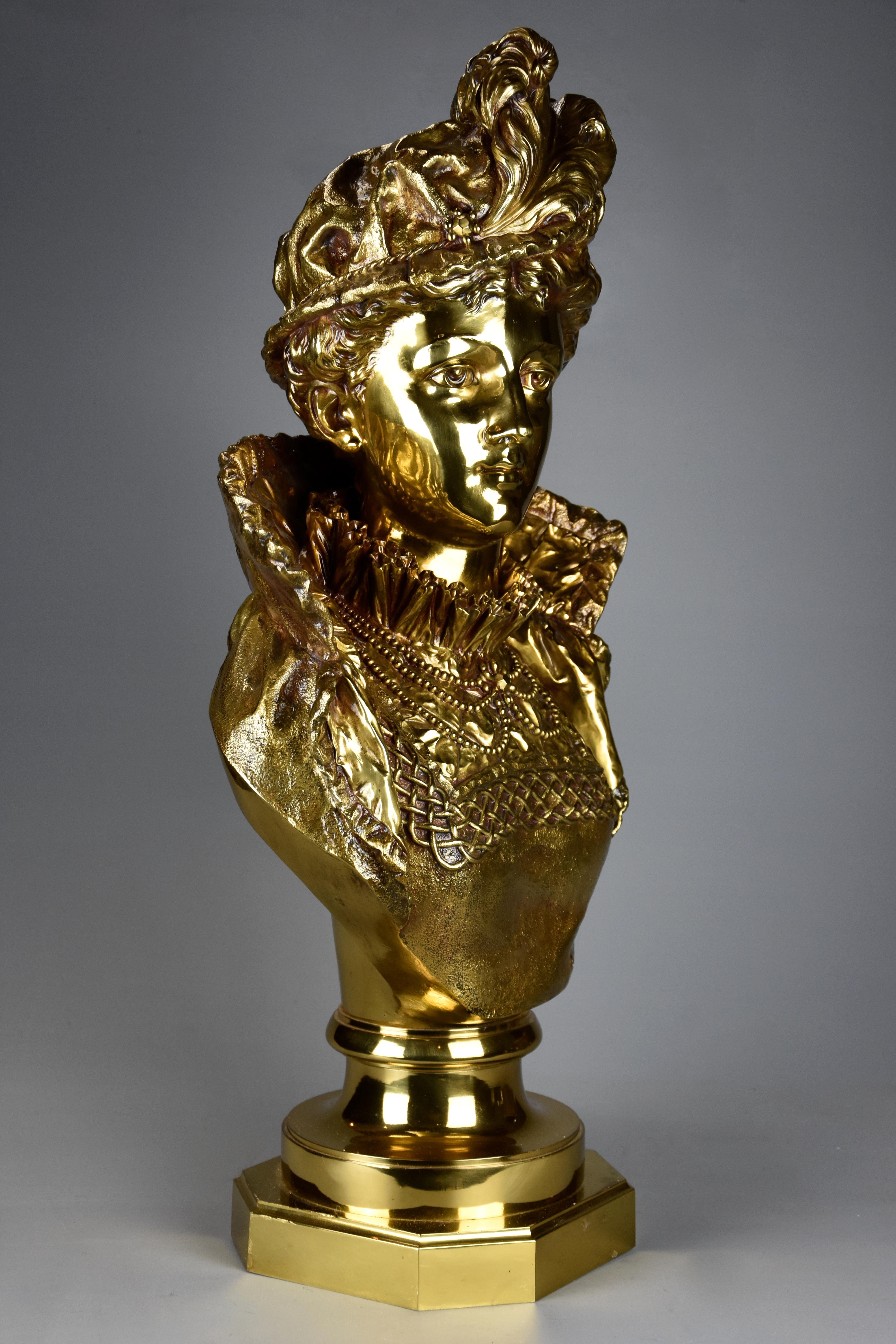 Late 19th Century French Gilt Bronze Bust Figure of a Renaissance Lady For Sale 3