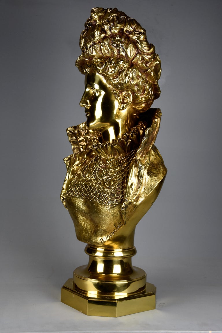 Late 19th Century French Gilt Bronze Bust Figure of a Renaissance Lady