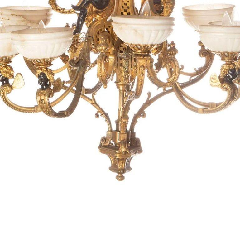 Late 19th Century French Gilt Bronze Chandelier with Black Cherubs In Good Condition For Sale In Los Angeles, CA