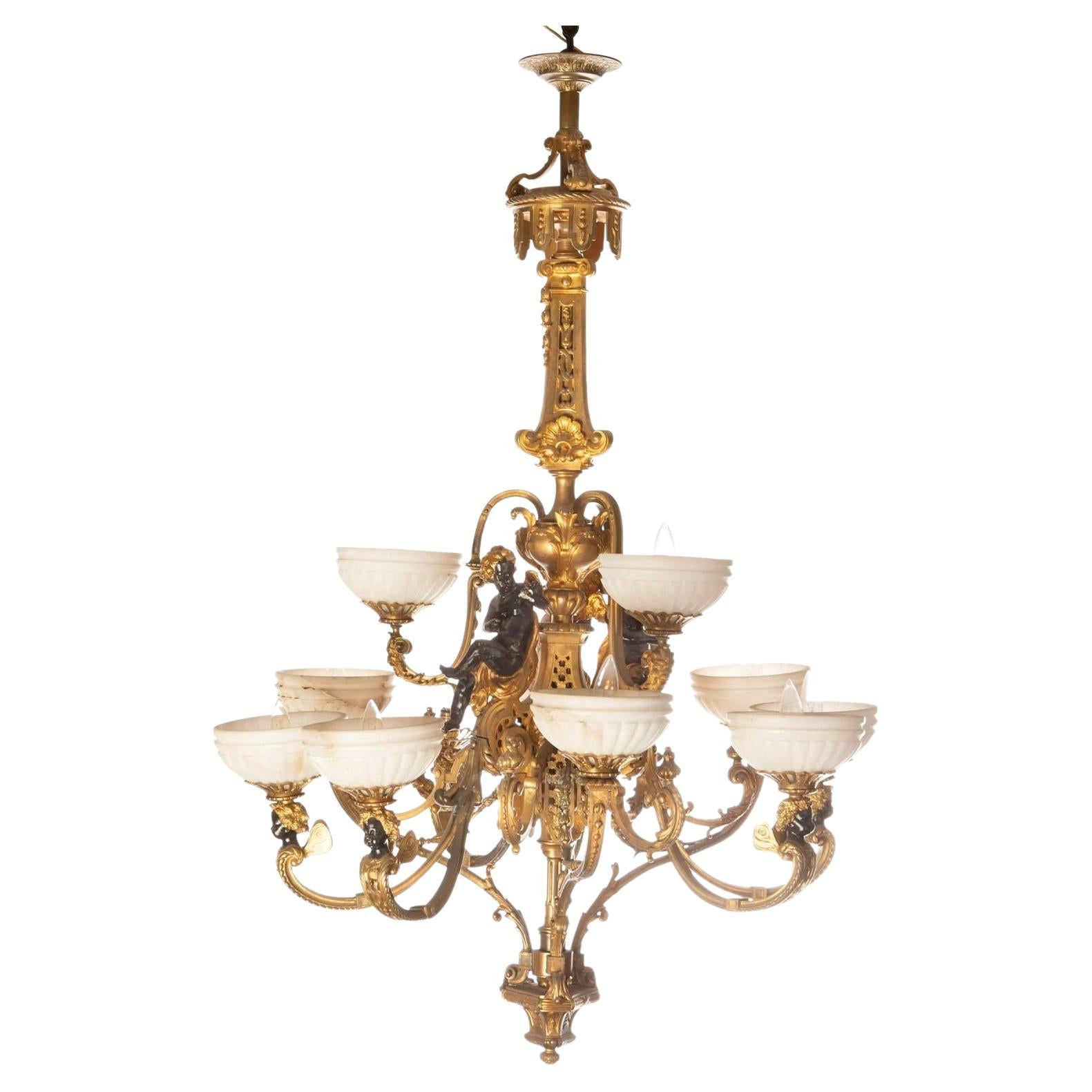 Late 19th Century French Gilt Bronze Chandelier with Black Cherubs