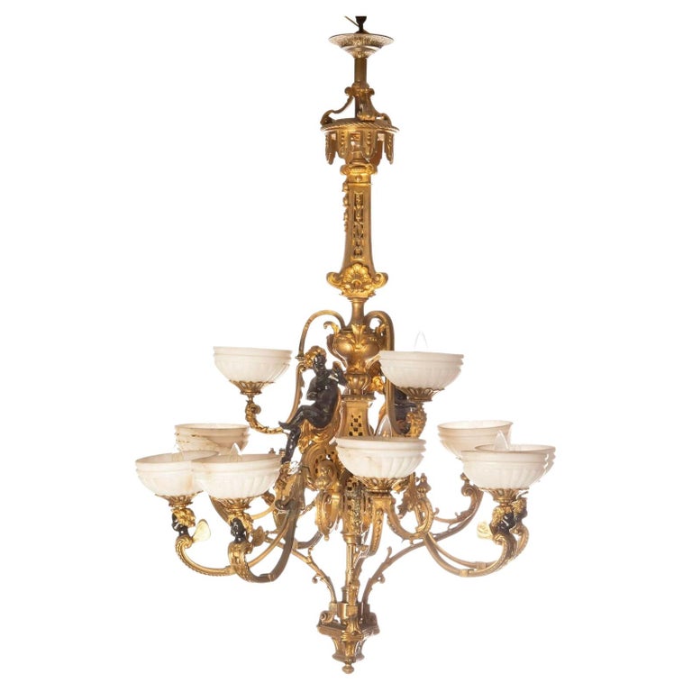 Late 19th Century French Gilt Bronze Chandelier with Black Cherubs For