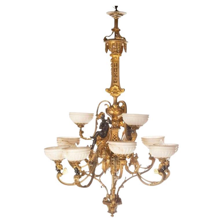 Late 19th Century French Gilt Bronze Chandelier with Black Cherubs