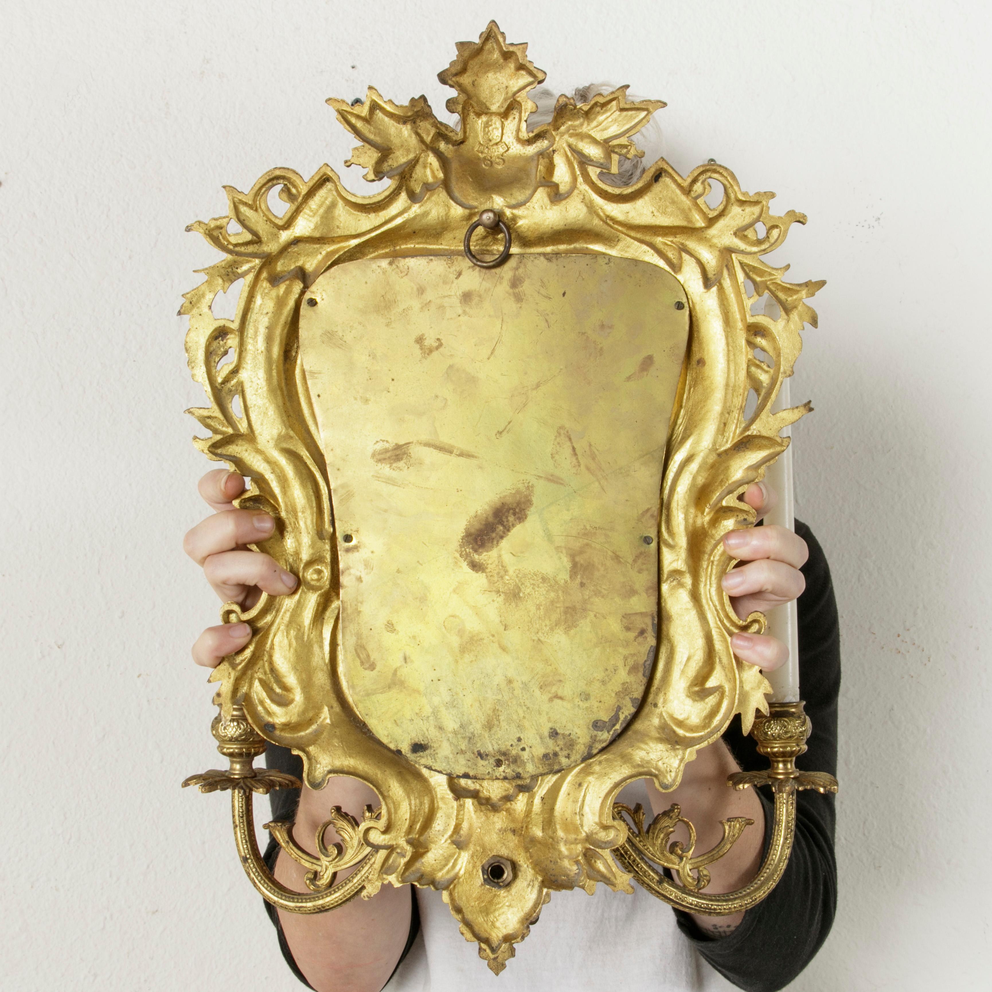 Late 19th Century French Gilt Bronze Girondole Wall Mirror Sconce, Beveled Glass 7