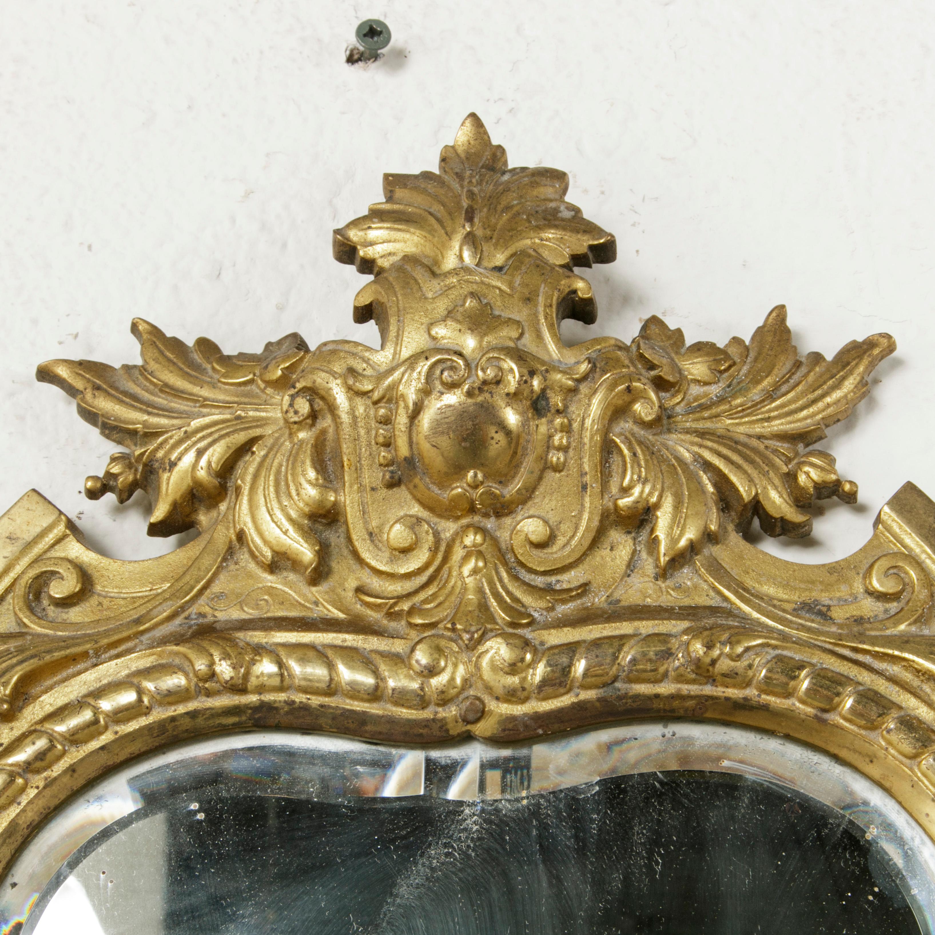 Late 19th Century French Gilt Bronze Girondole Wall Mirror Sconce, Beveled Glass 1