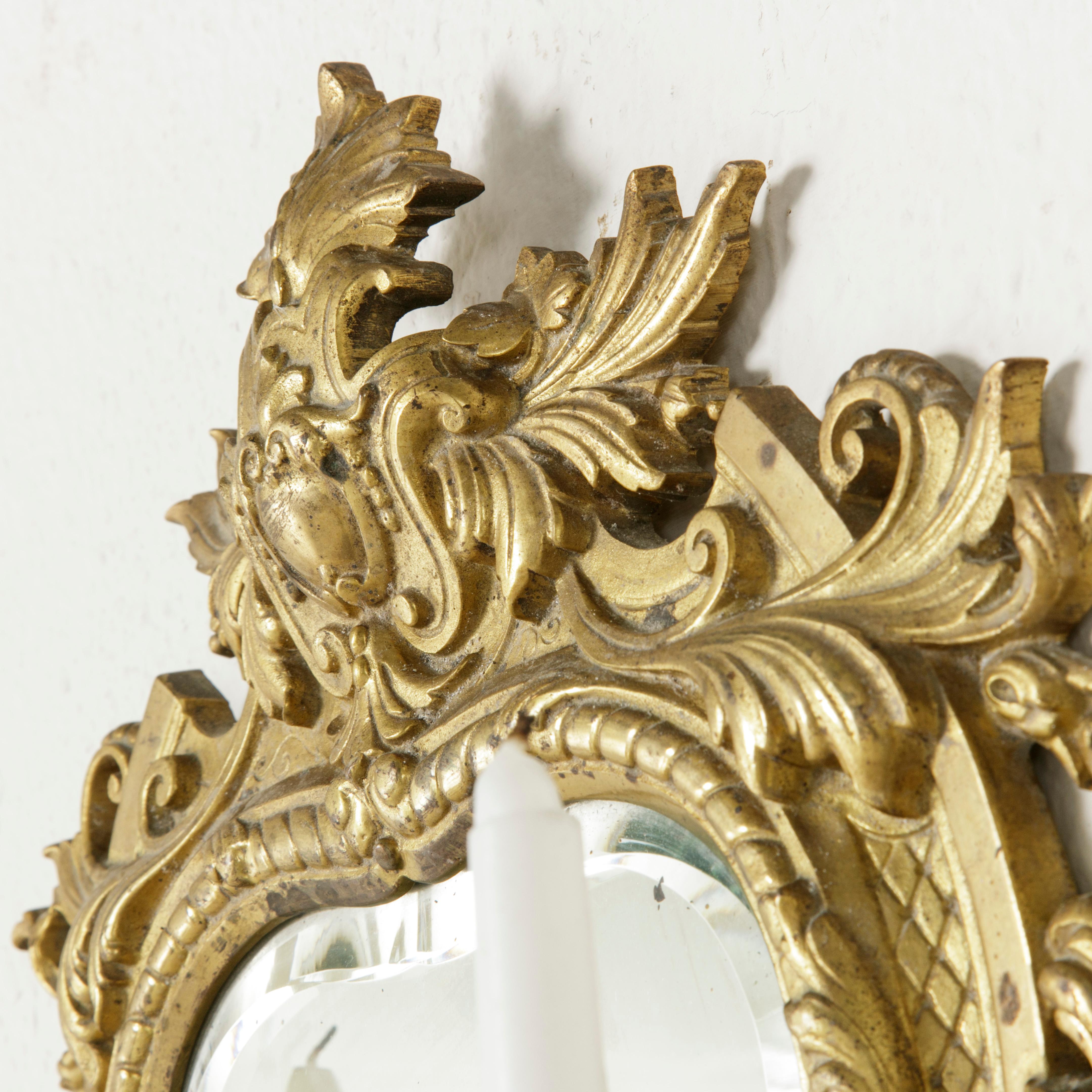 Late 19th Century French Gilt Bronze Girondole Wall Mirror Sconce, Beveled Glass 2