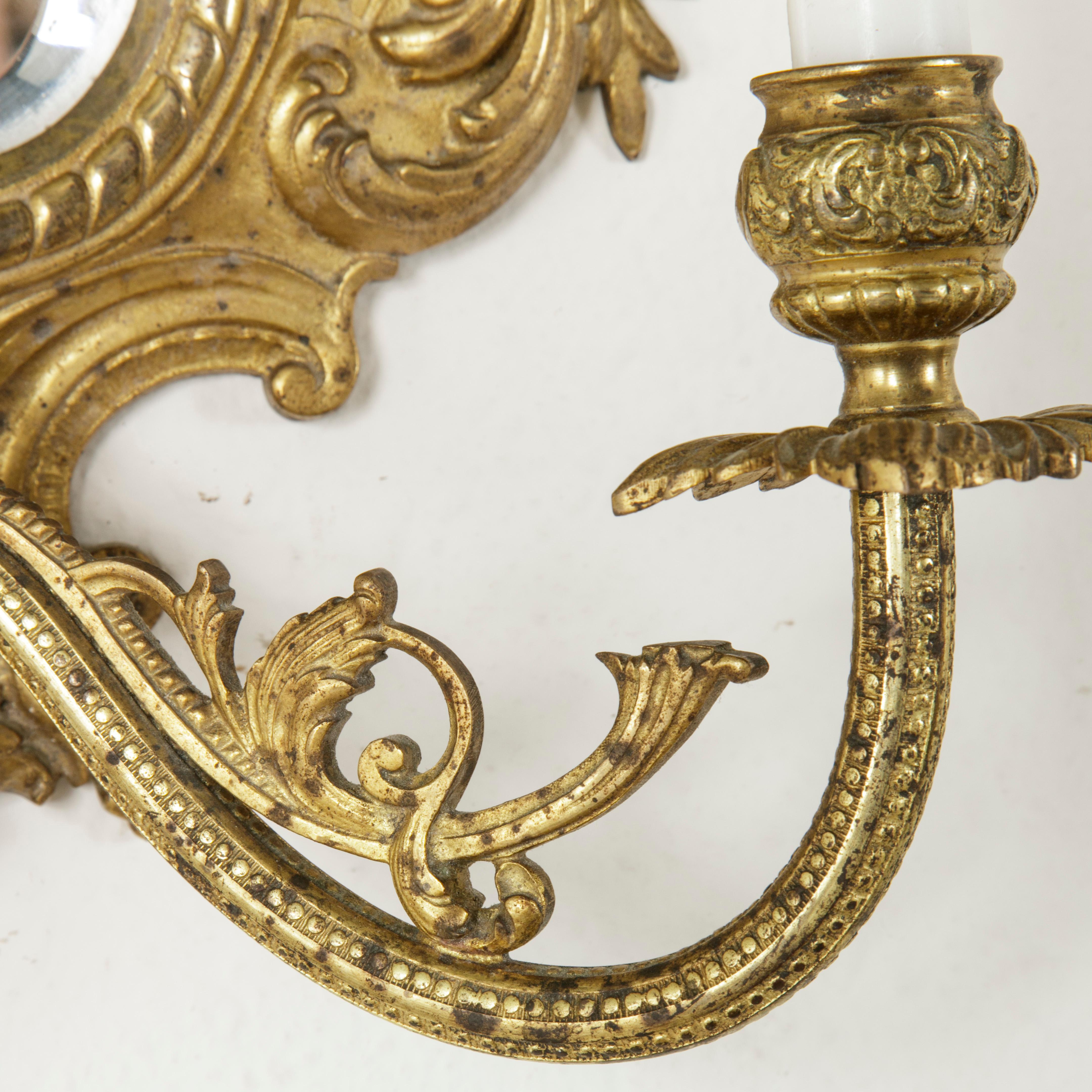 Late 19th Century French Gilt Bronze Girondole Wall Mirror Sconce, Beveled Glass 4