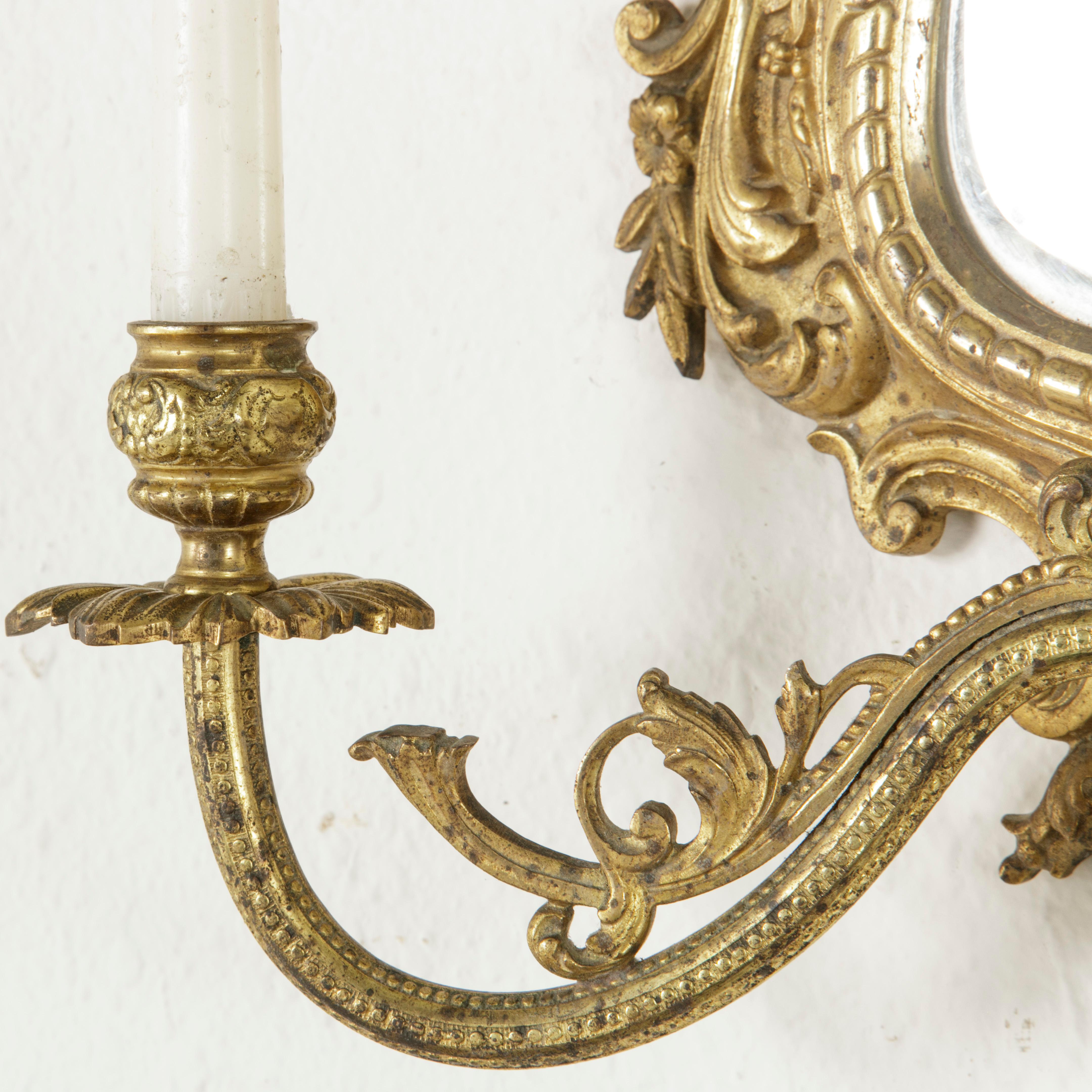 Late 19th Century French Gilt Bronze Girondole Wall Mirror Sconce, Beveled Glass 6