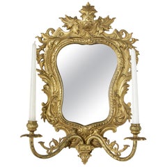 Late 19th Century French Gilt Bronze Girondole Wall Mirror Sconce, Beveled Glass