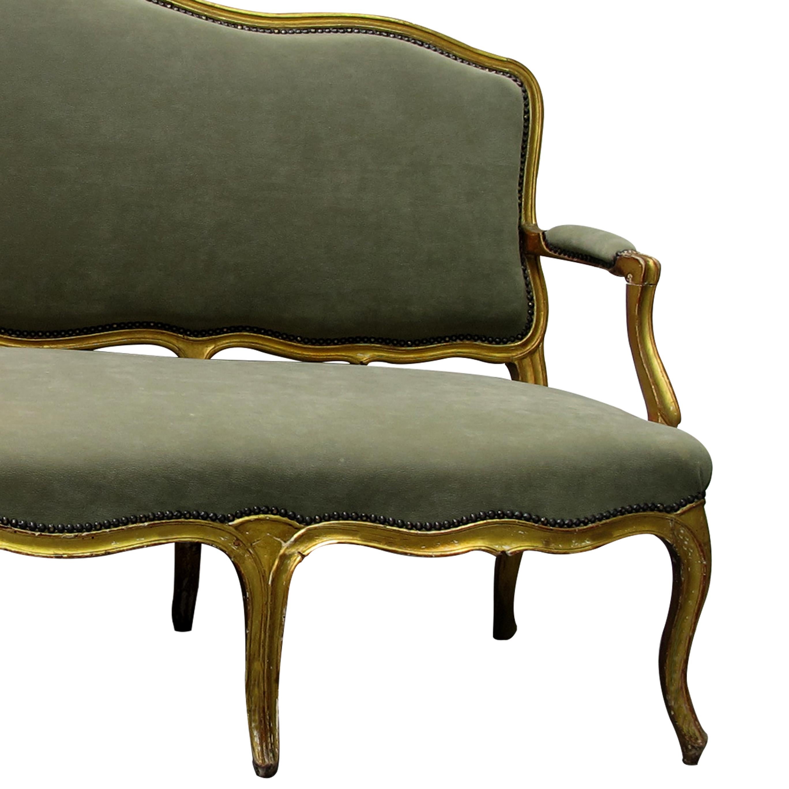 Late 19th Century French Gilt Carved Wood Canapé, Sofa Louis XV Style 1