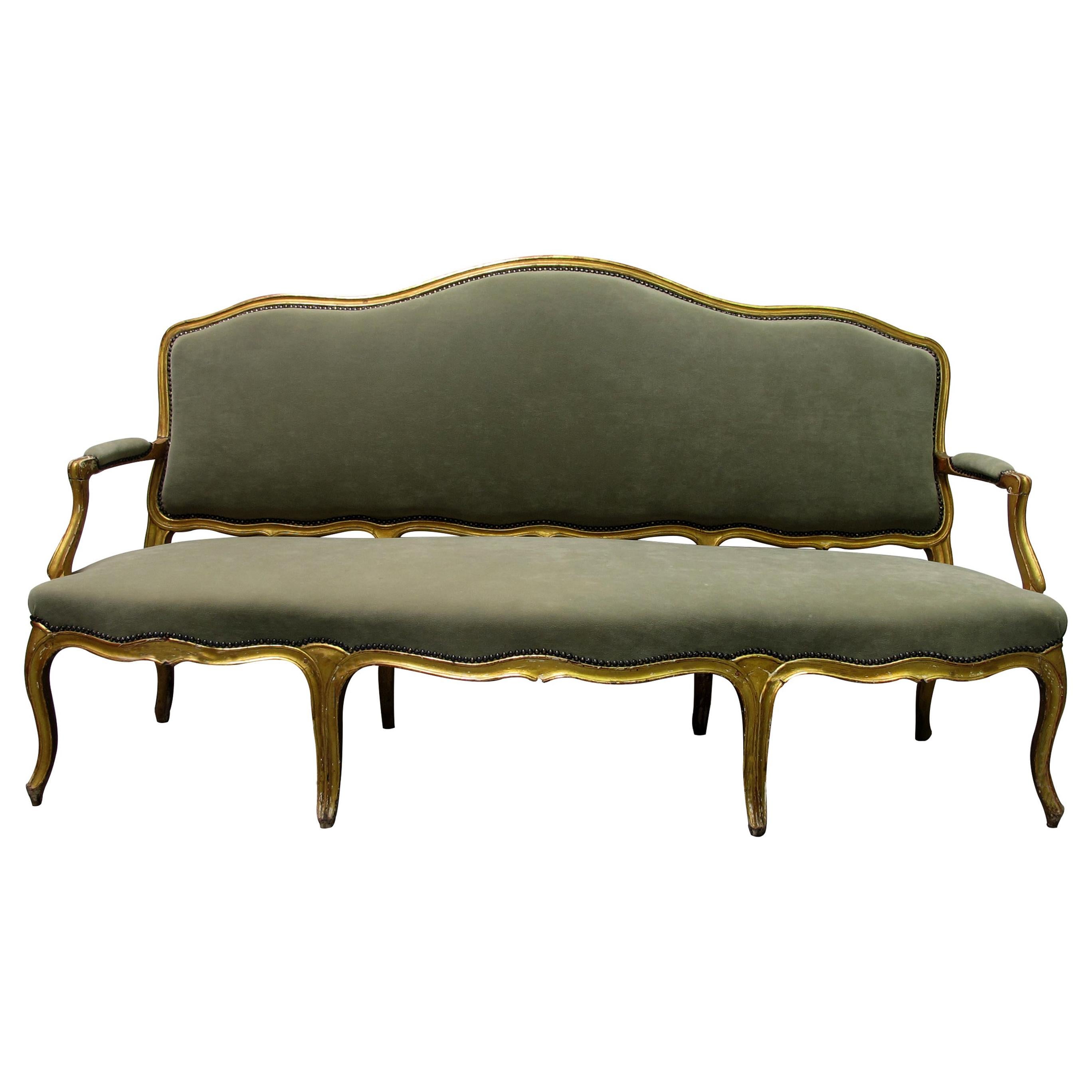 Late 19th Century French Gilt Carved Wood Canapé, Sofa Louis XV Style