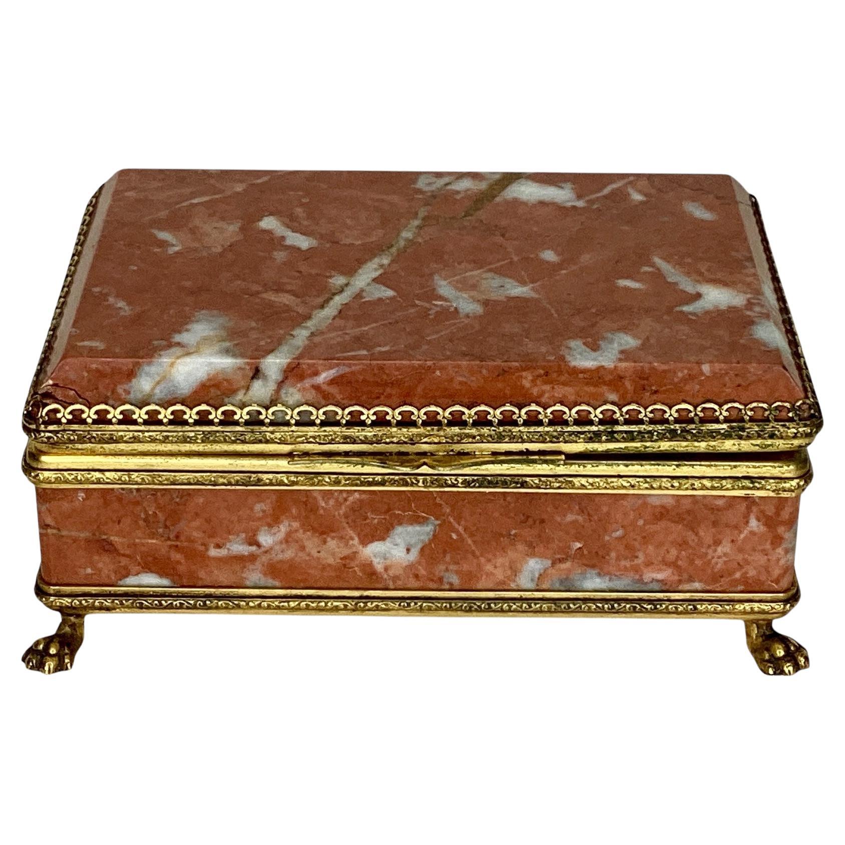 Late 19th Century French Gilt Mounted Rouge Marble Box