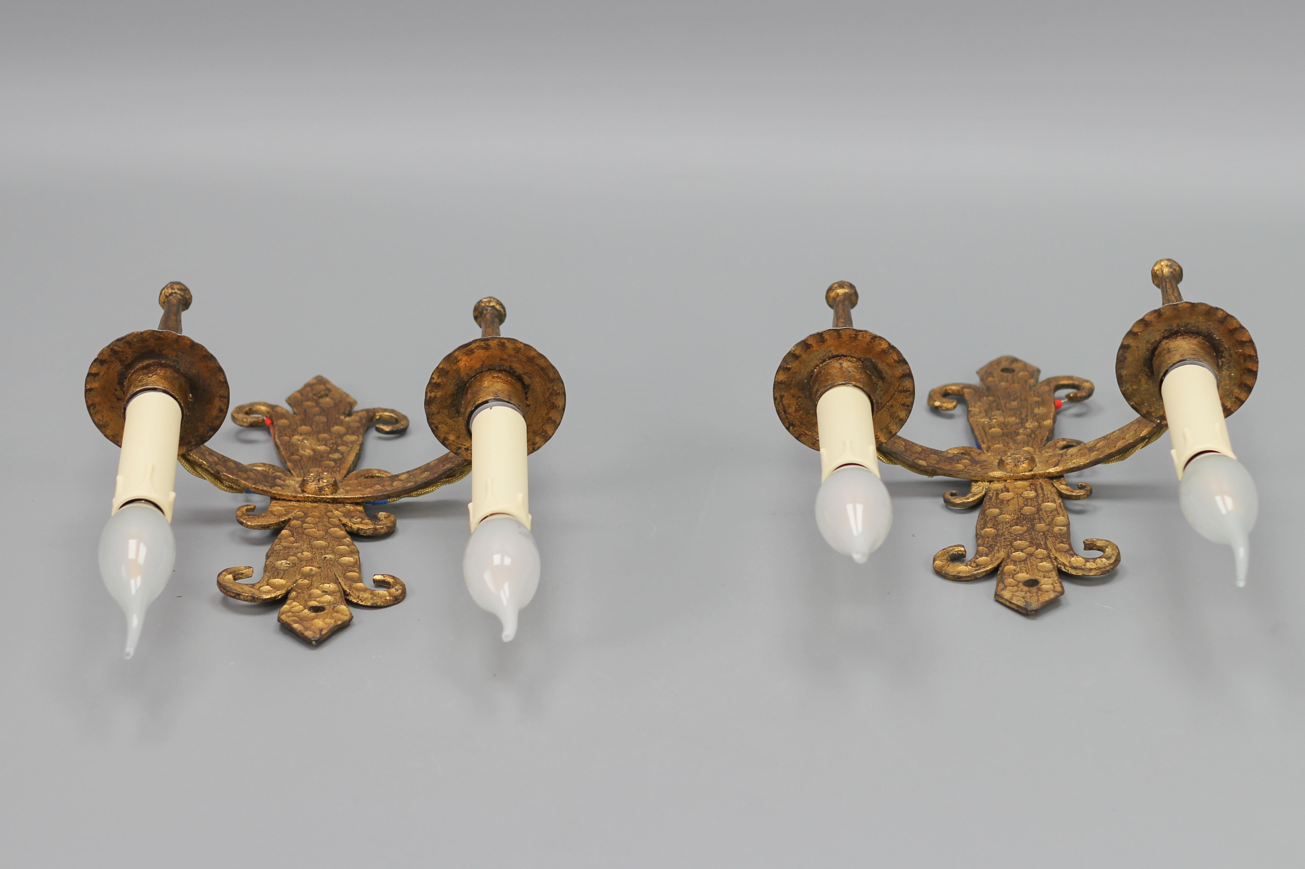 Late 19th Century French Gilt Wrought Iron Sconces, Set of 2 For Sale 8