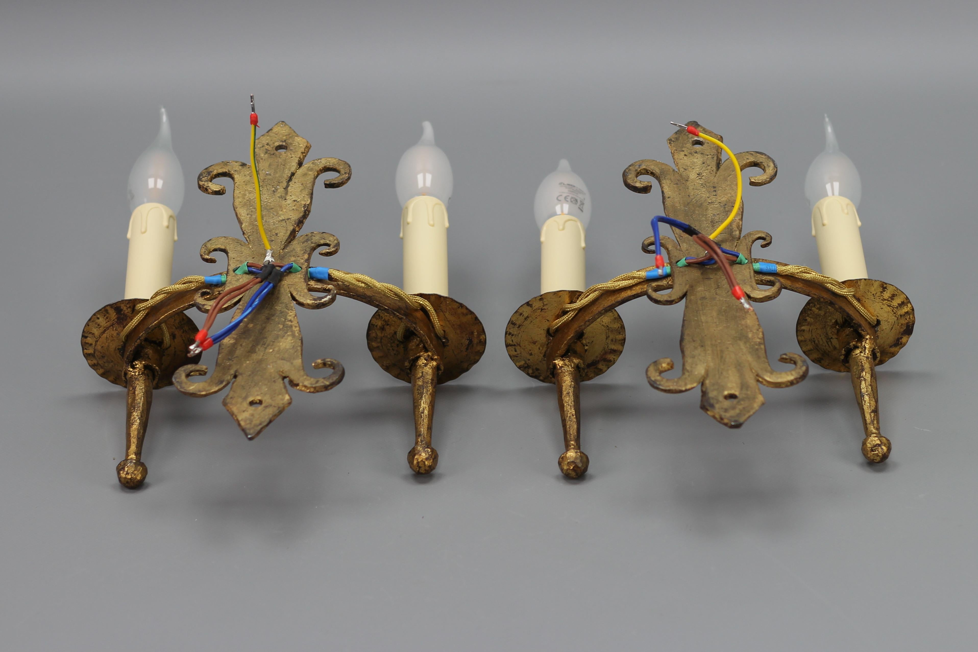 Late 19th Century French Gilt Wrought Iron Sconces, Set of 2 For Sale 12
