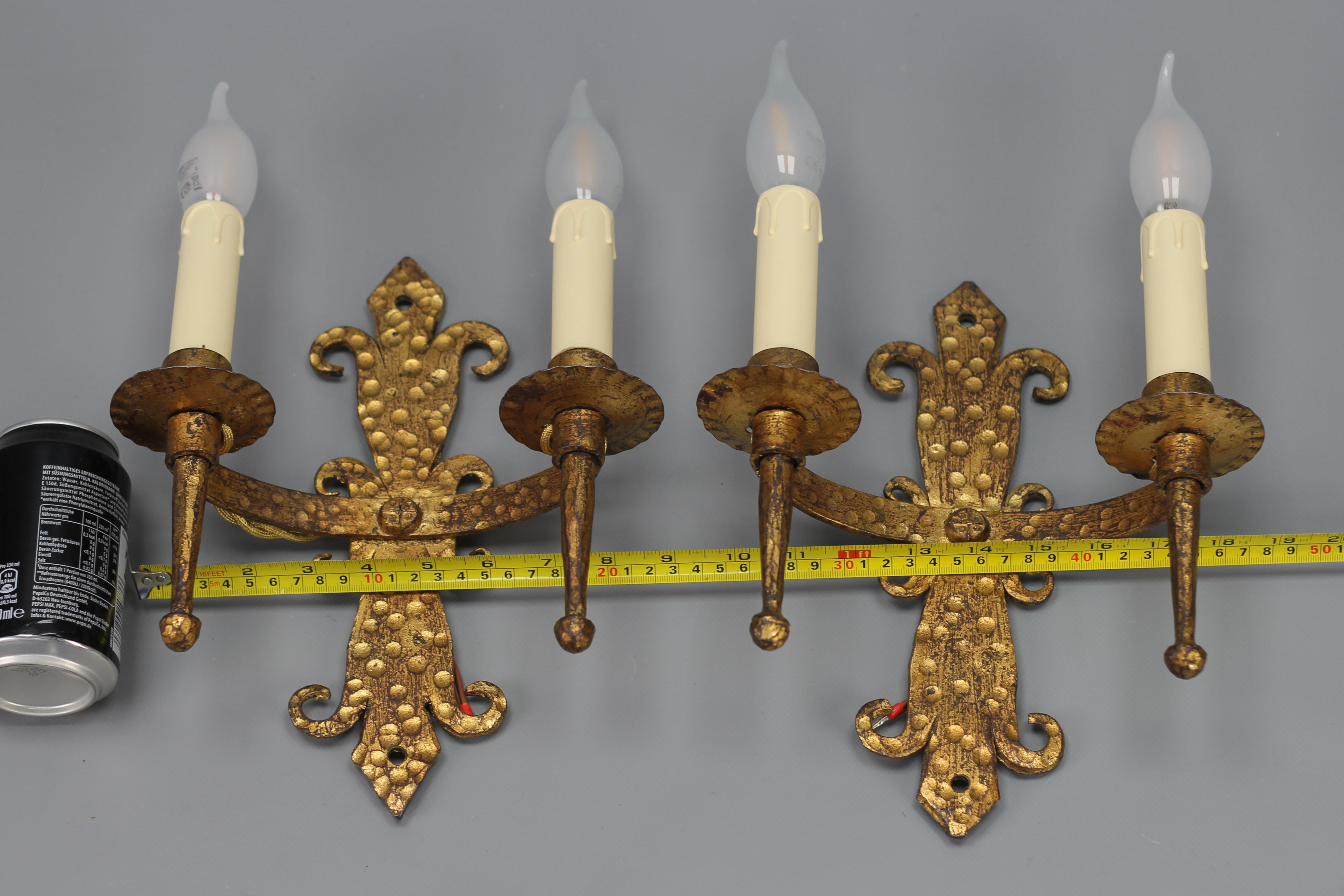 Late 19th Century French Gilt Wrought Iron Sconces, Set of 2 For Sale 13