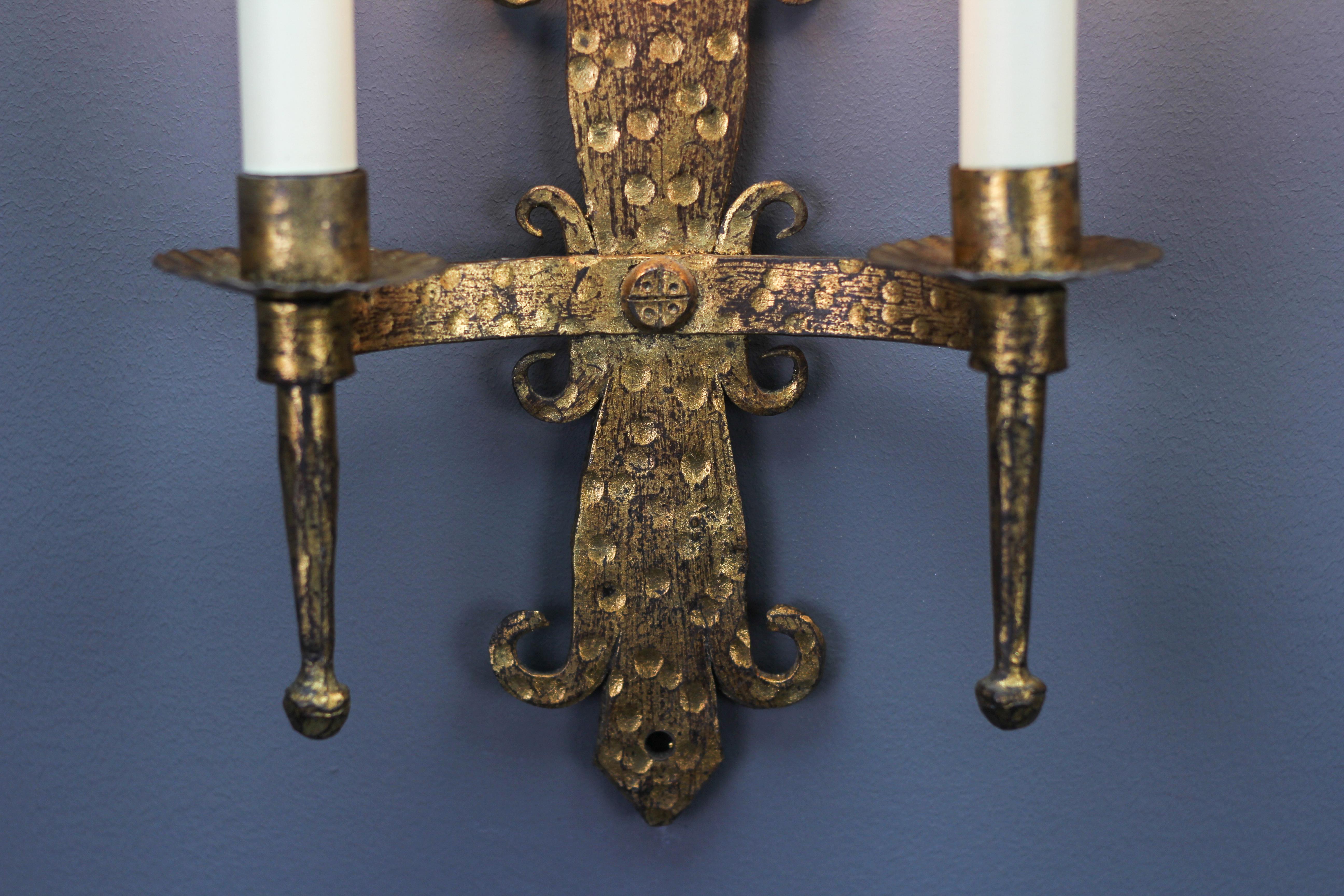 Late 19th Century French Gilt Wrought Iron Sconces, Set of 2 For Sale 5