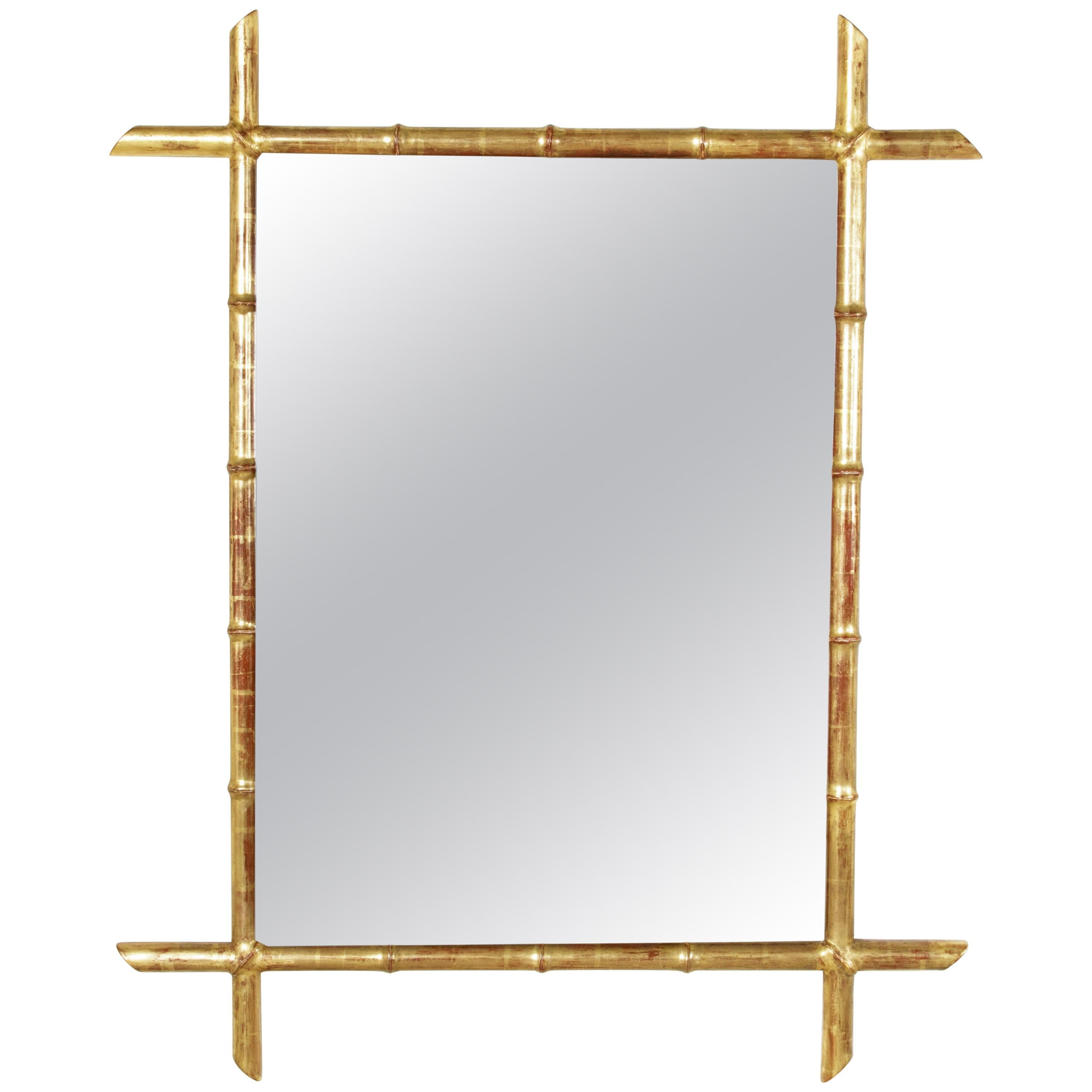 Late 19th Century French Giltwood Faux Bamboo Mirror with Beveled Glass