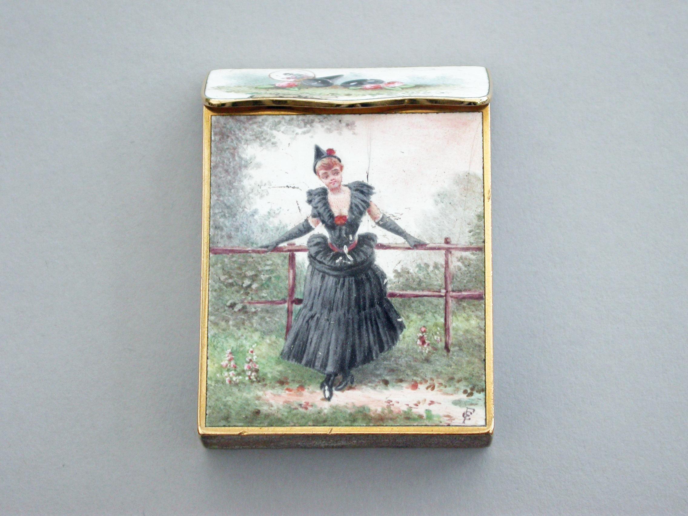Other Late 19th Century French Gold and Enamel Vesta Case ‘Sappho’, circa 1900 For Sale
