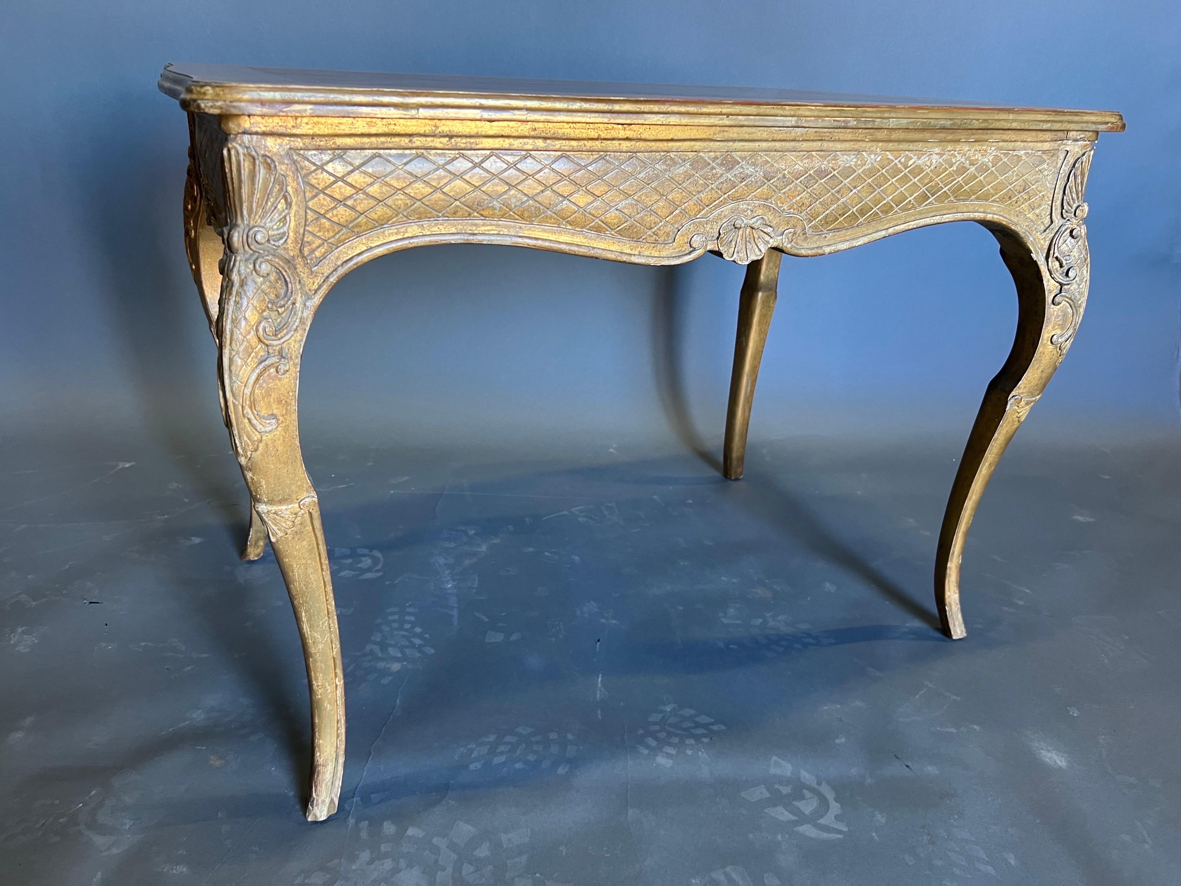 Late 19th Century French Gold Giltwood and Parquetry Top Table  In Good Condition For Sale In Charleston, SC