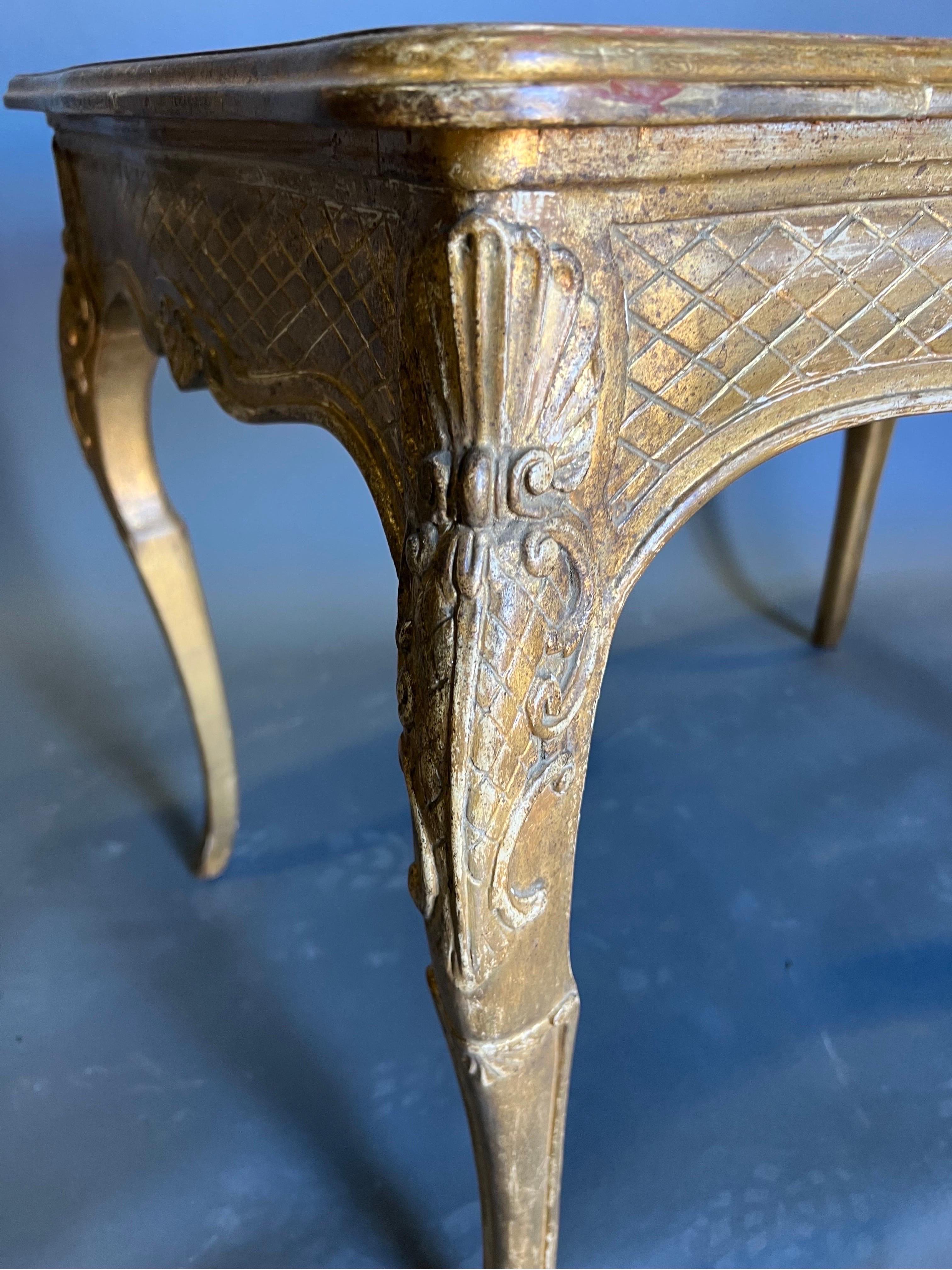 Late 19th Century French Gold Giltwood and Parquetry Top Table  For Sale 1