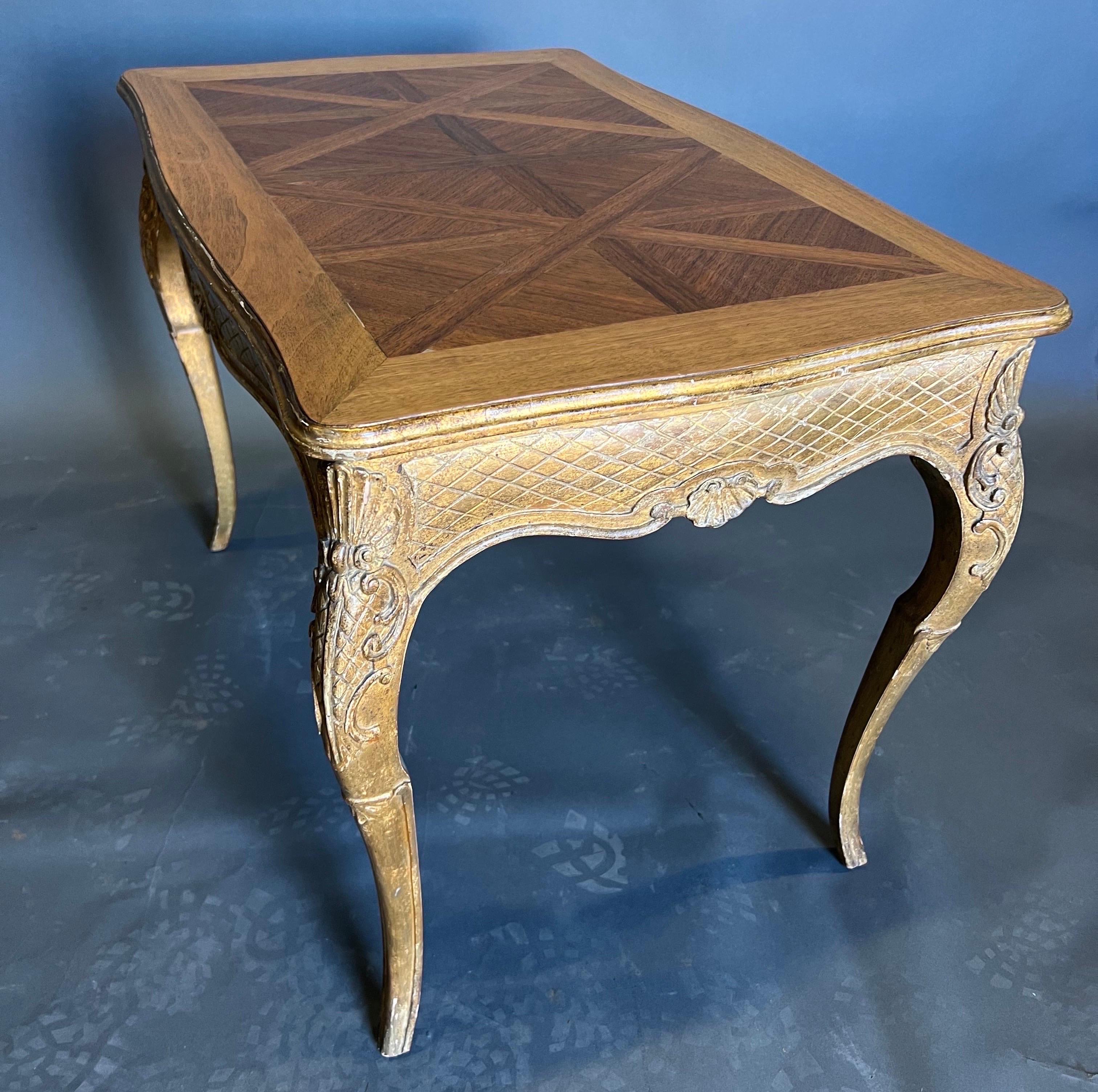 Late 19th Century French Gold Giltwood and Parquetry Top Table  For Sale 2