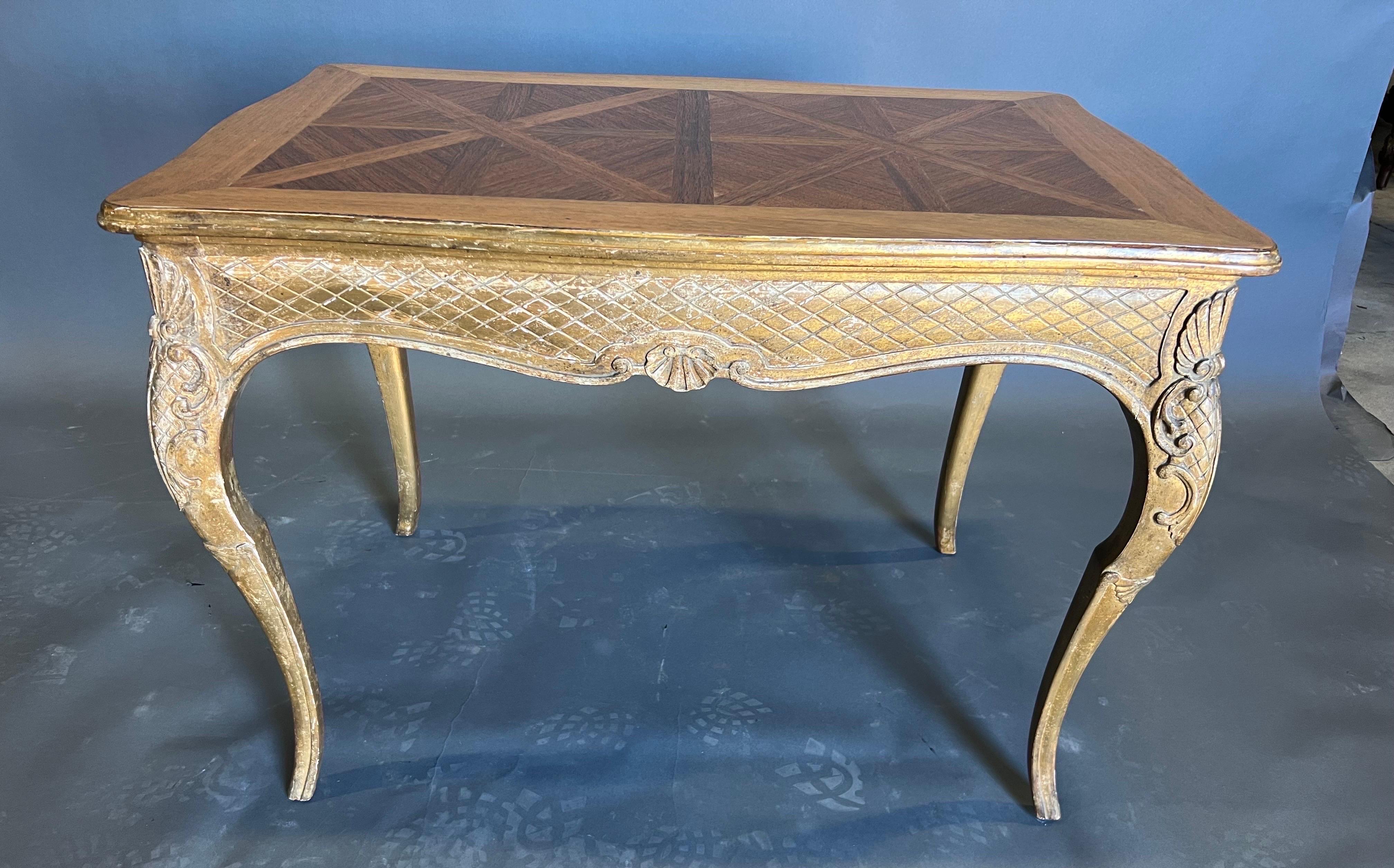 Late 19th Century French Gold Giltwood and Parquetry Top Table  For Sale 3