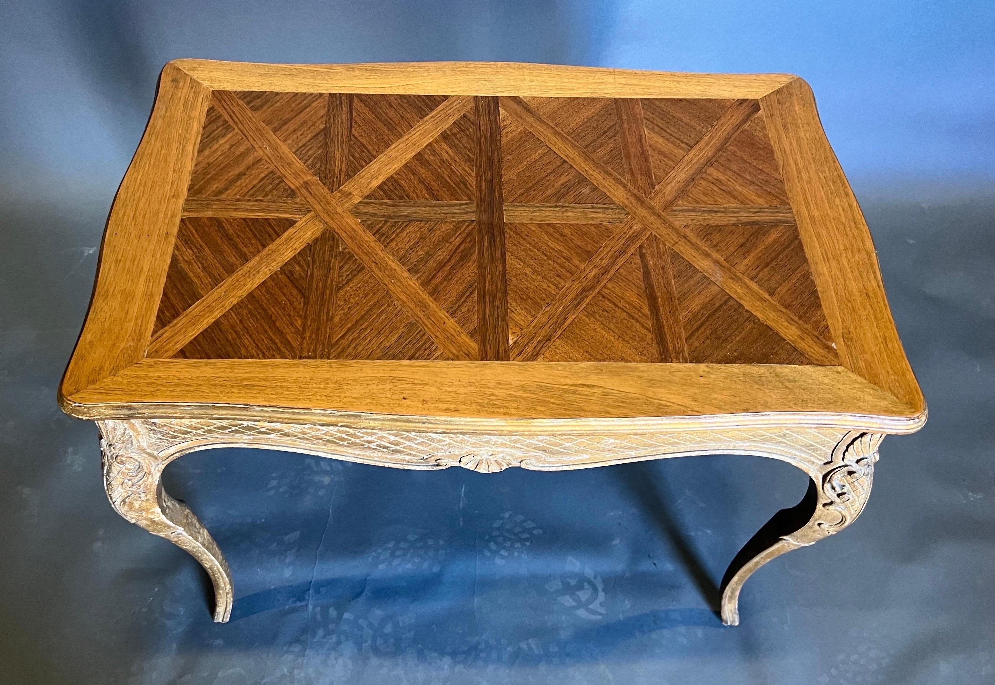 Late 19th Century French Gold Giltwood and Parquetry Top Table  For Sale 4